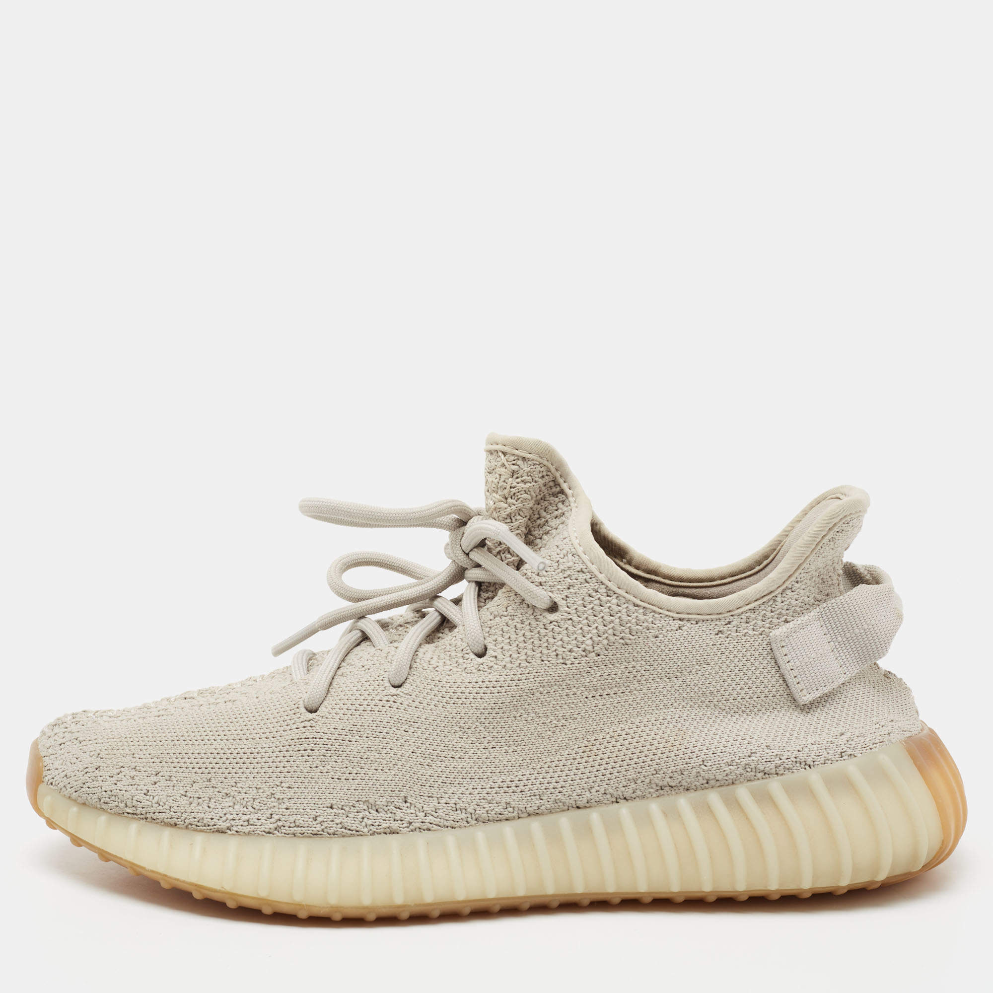 Pre Owned Yeezy x adidas Grey Knit Fabric Boost 350 V2 Sesame Low-Top Sneakers Size 42