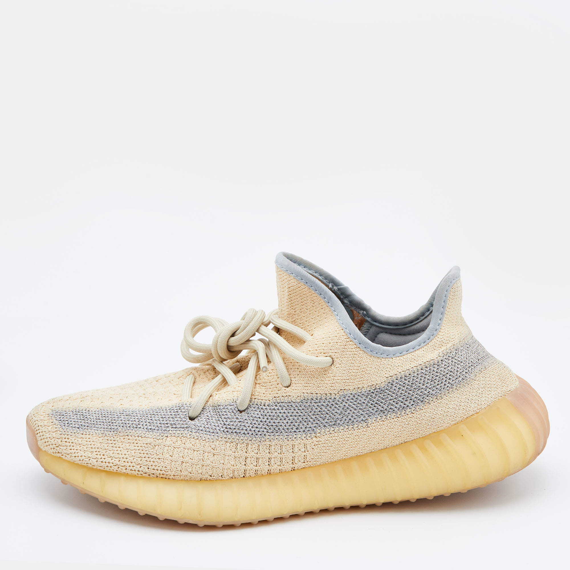 Pre Owned Yeezy x Adidas Beige/Grey Knit Fabric Boost 350 V2 Linen Sneakers Size 40