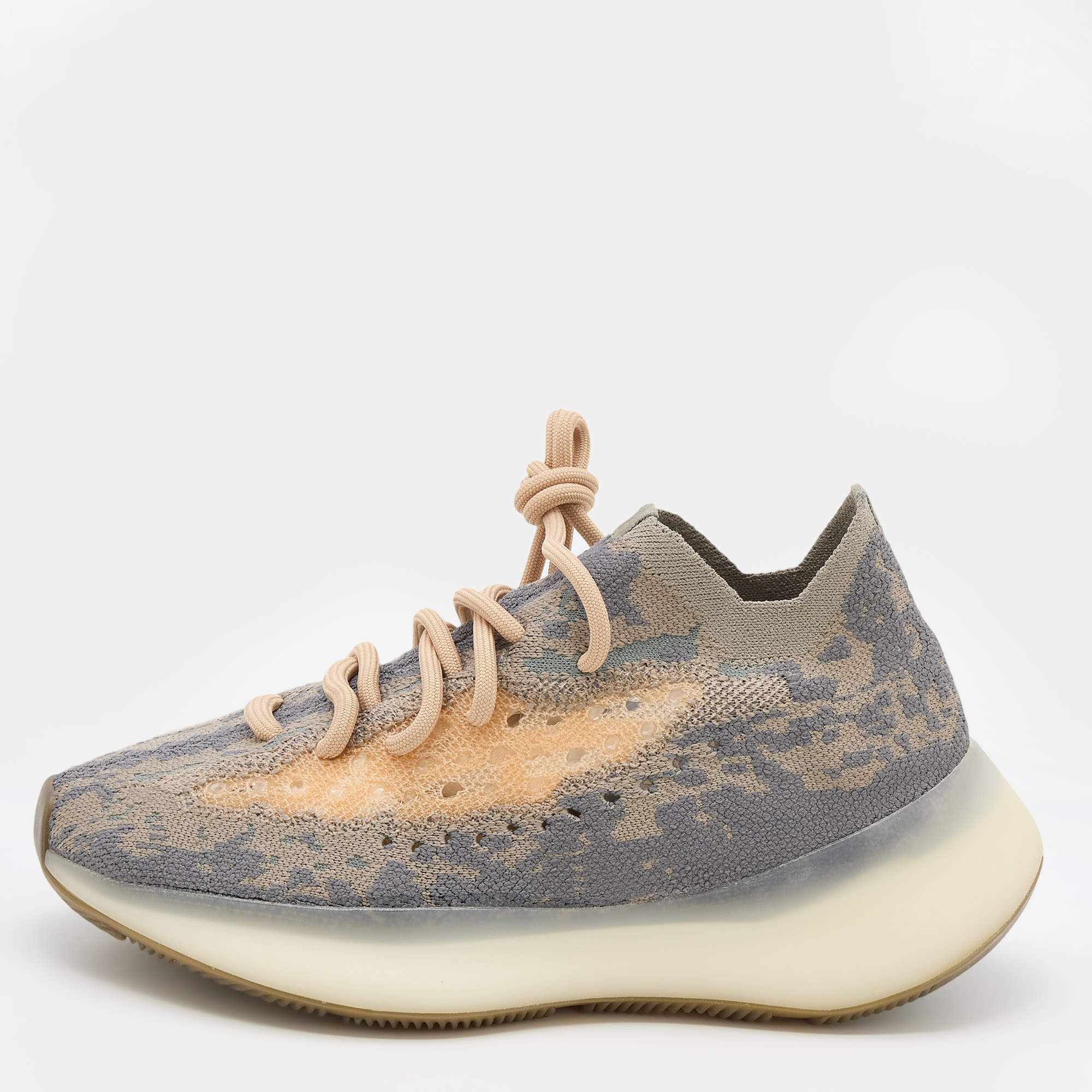 Pre Owned Yeezy x Adidas Grey/Beige Knit Fabric Boost 380 Mist Sneakers Size 36 2/3