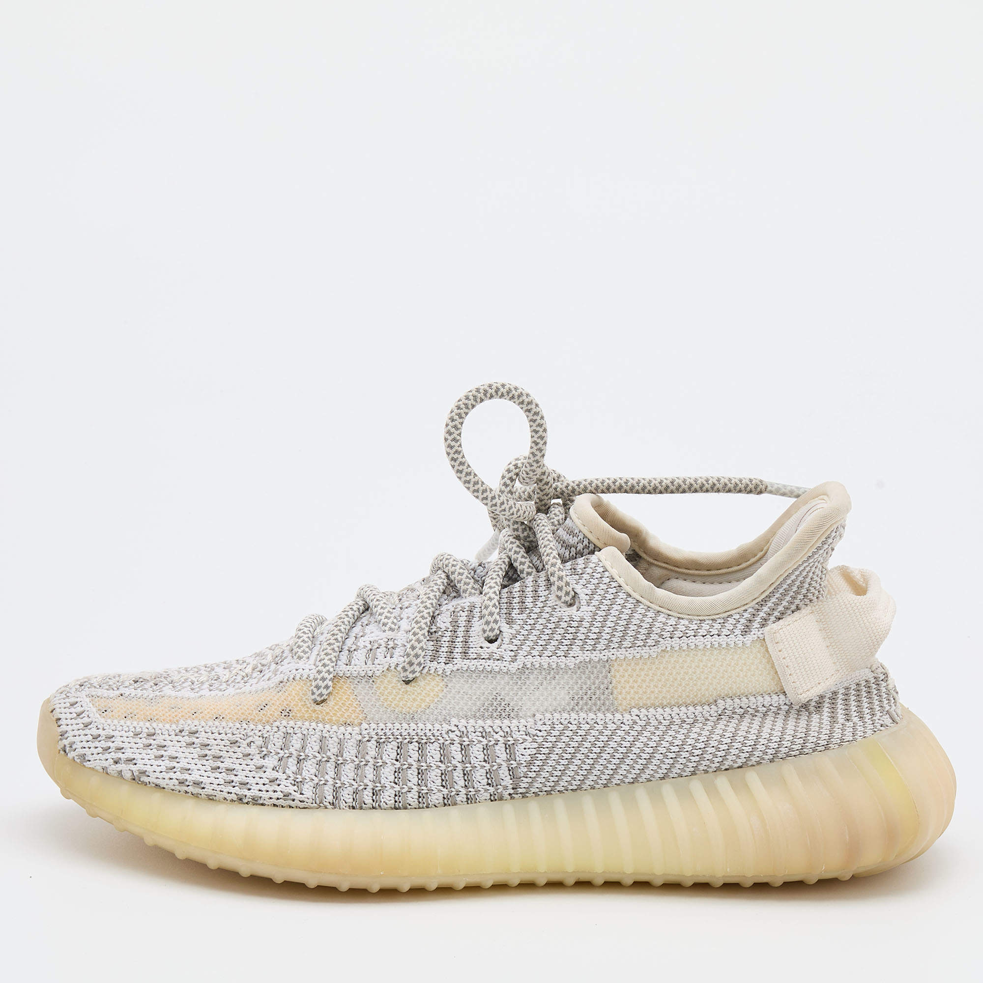 Pre Owned Yeezy x Adidas White/Grey Knit Fabric Boost 350 V2 Static Sneakers Size 36 2/3