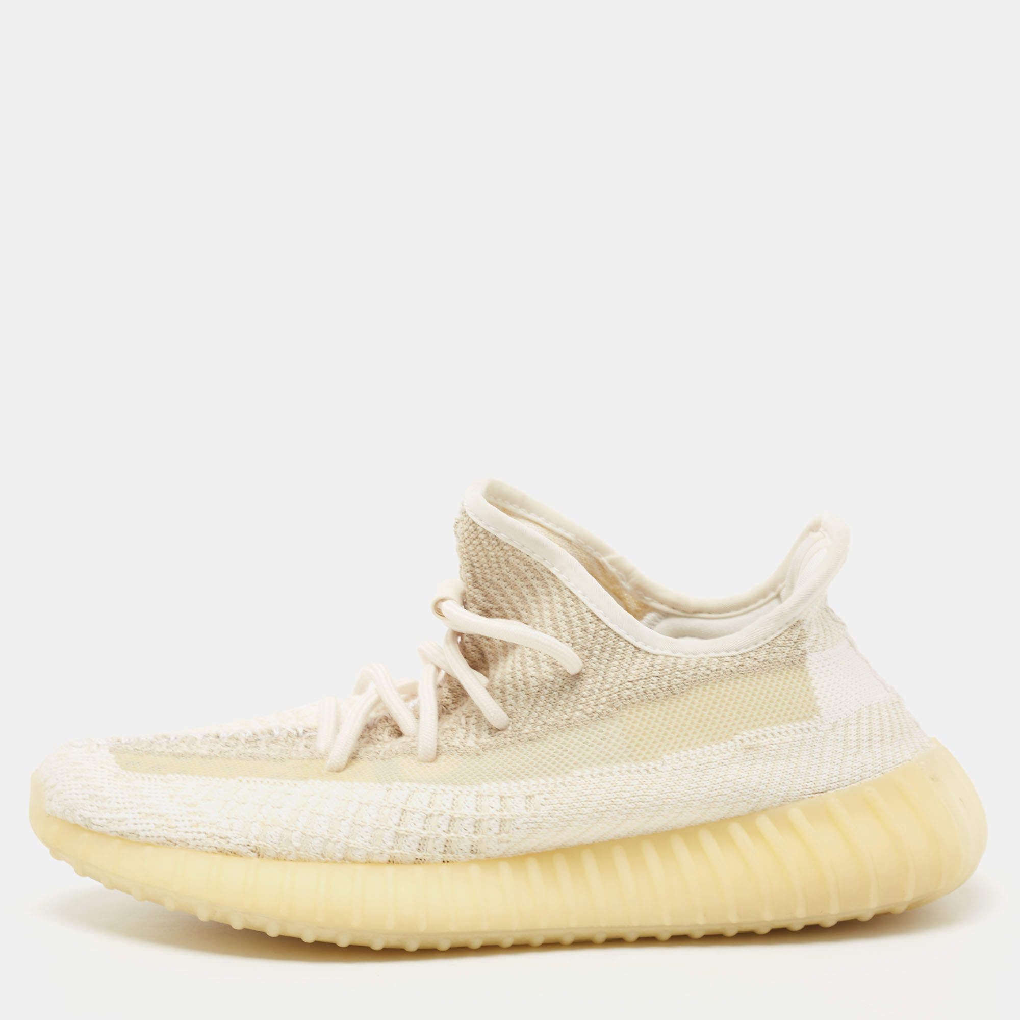 مملوكة مسبقًا Yeezy x Adidas White Knit Fabric Boost 350 V2 Natural Sneakers Size 41 1/3