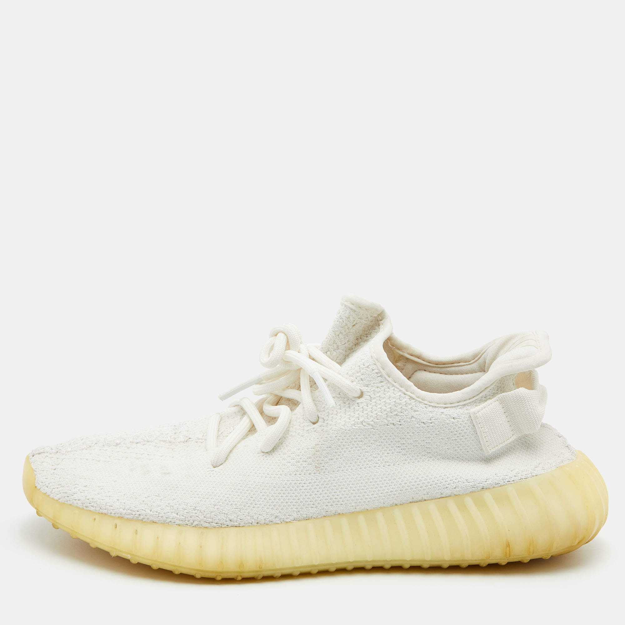 Yeezy x Adidas White Knit Fabric Boost 350 V2 Cream Low Top Sneakers Size 42