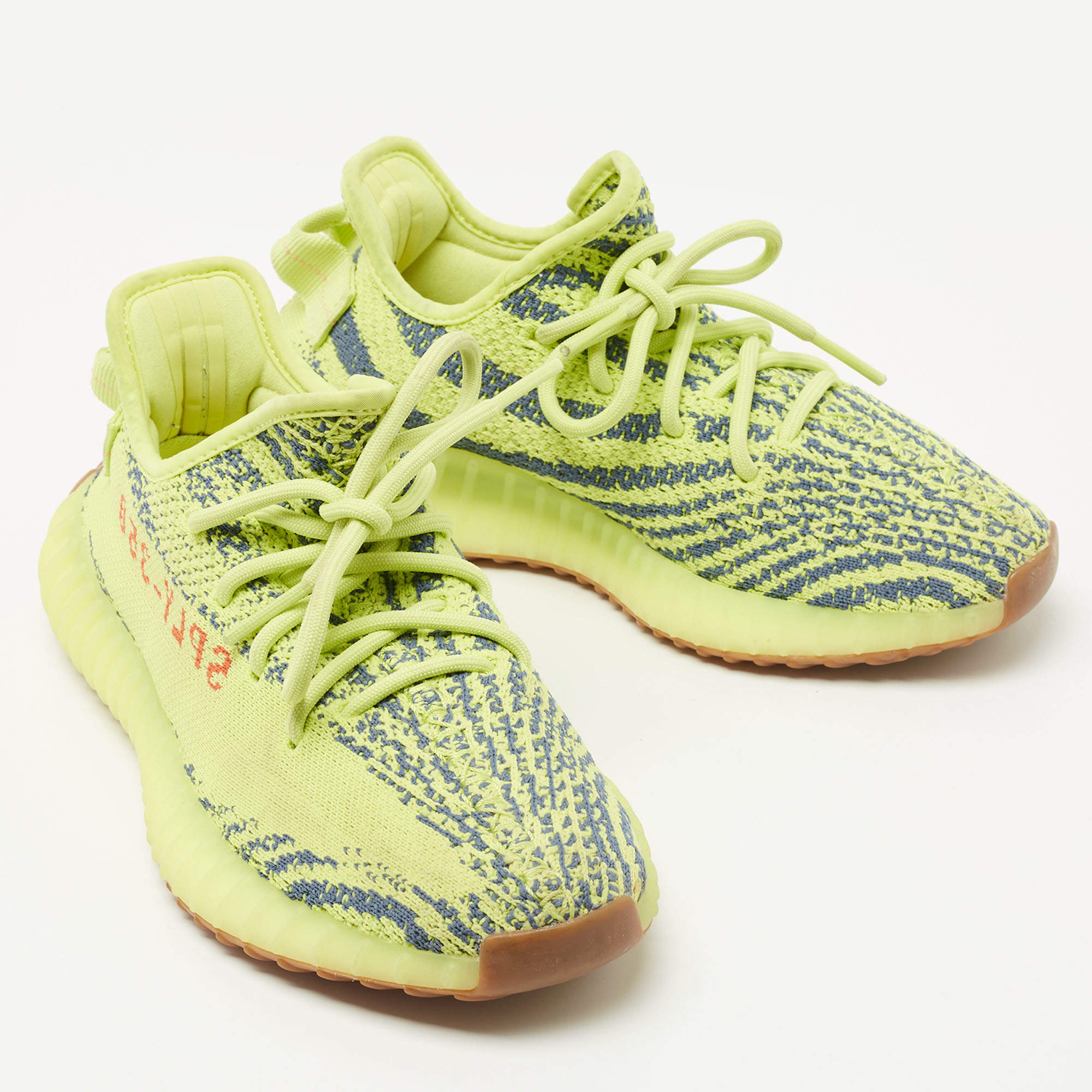 Yeezy x Adidas Neon Yellow Knit Fabric Boost 350 V2 Semi Frozen Yellow  Sneakers Size 38