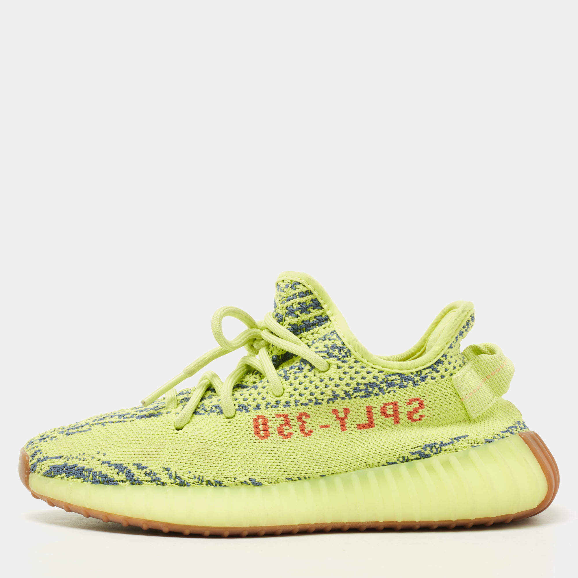 Yeezy x Adidas Neon Yellow Knit Fabric Boost 350 V2 Semi Frozen Yellow Sneakers Size 38