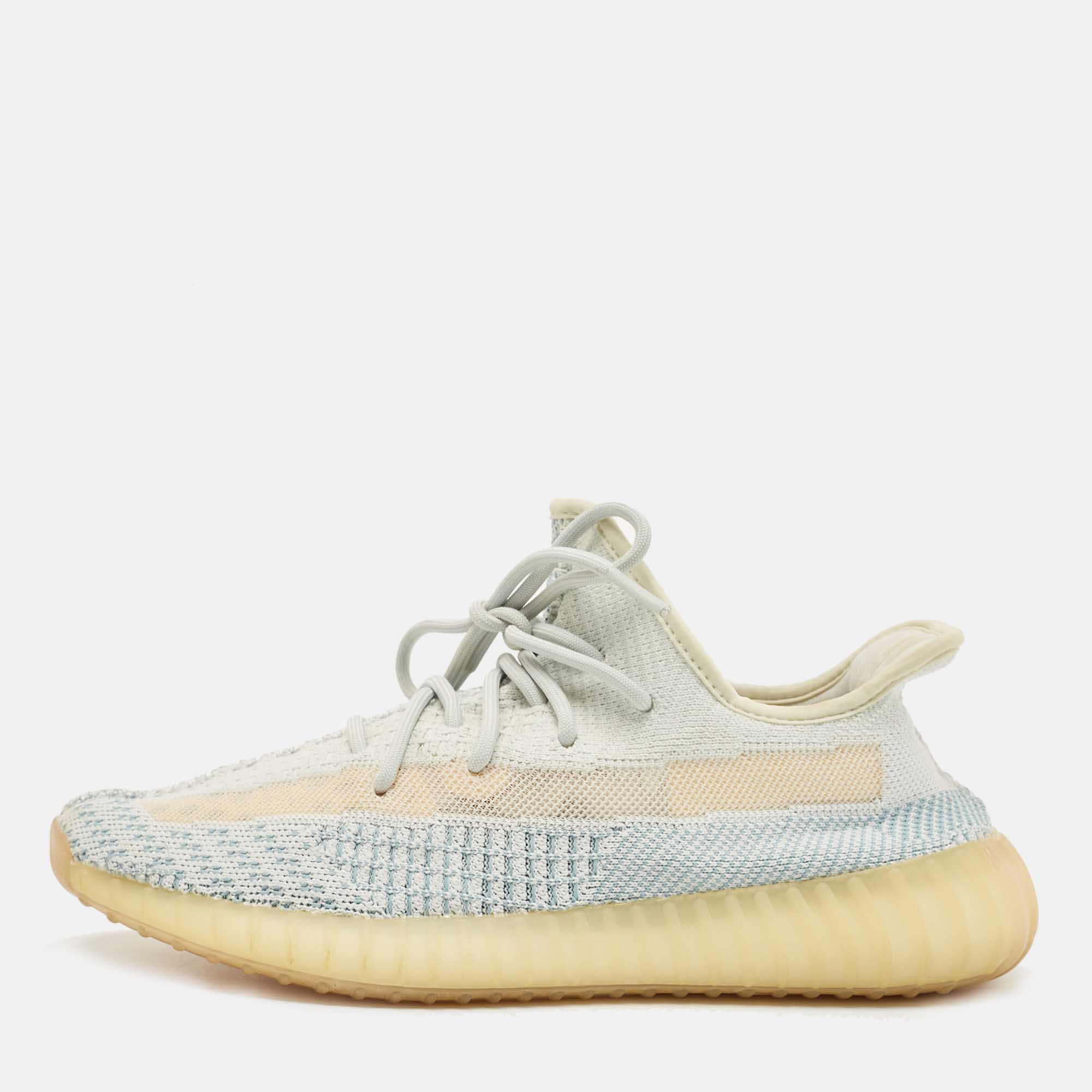 Pre Owned Yeezy x Adidas Two Tone Knit Fabric Boost 350 V2 Cloud White Non Reflective Sneakers Size 42 2/3