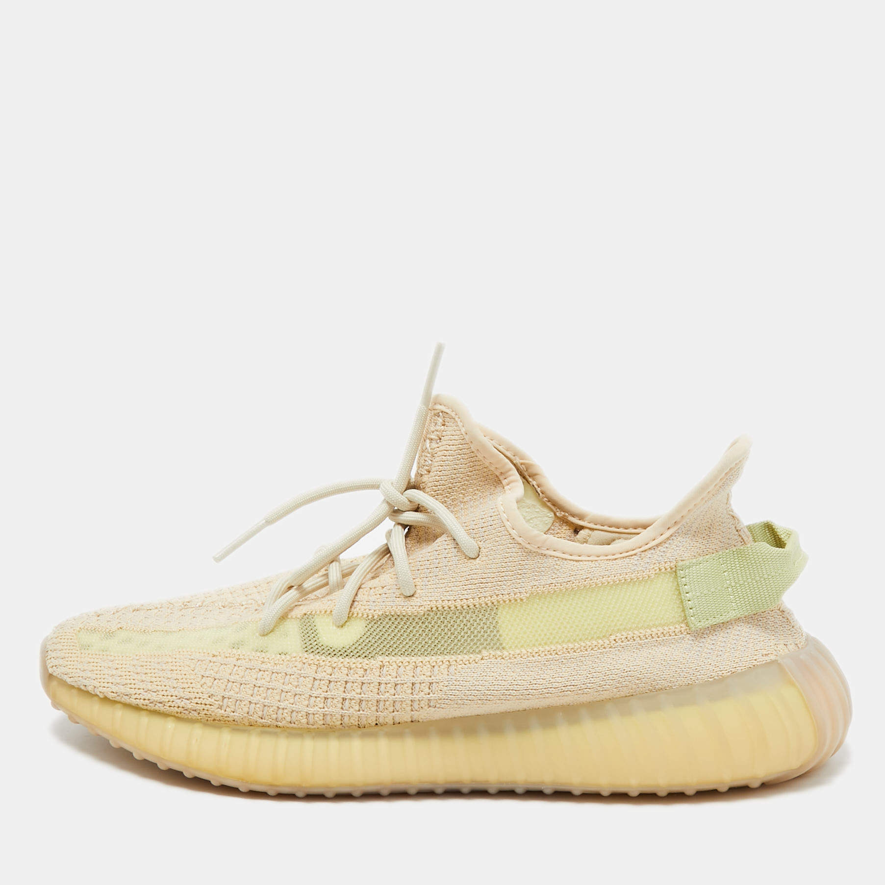 Yeezy x Adidas Cream Knit Fabric Boost 350 V2-Flax Sneakers Size 44 2/3