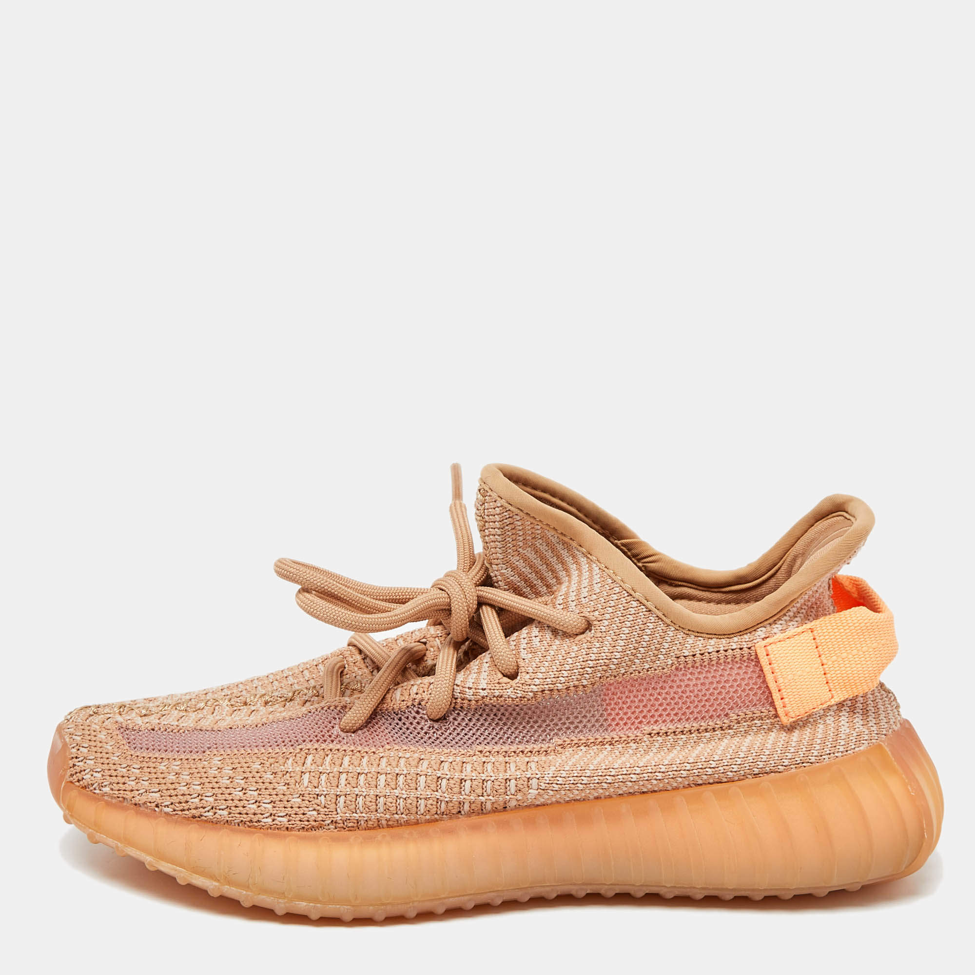 Pre Owned Yeezy x Adidas Orange Knit Fabric Boost 350 V2 Clay Sneakers Size 36 2/3
