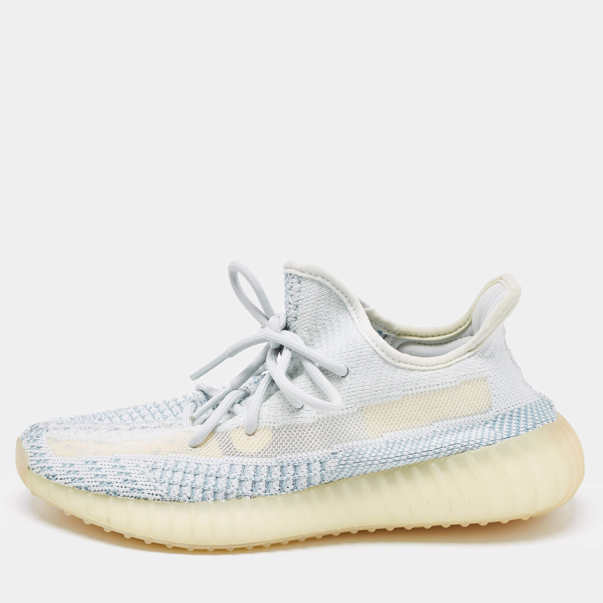 Pre Owned Yeezy x Adidas Two Tone Knit Fabric Boost 350 V2 Cloud White Non Reflective Sneakers Size 40