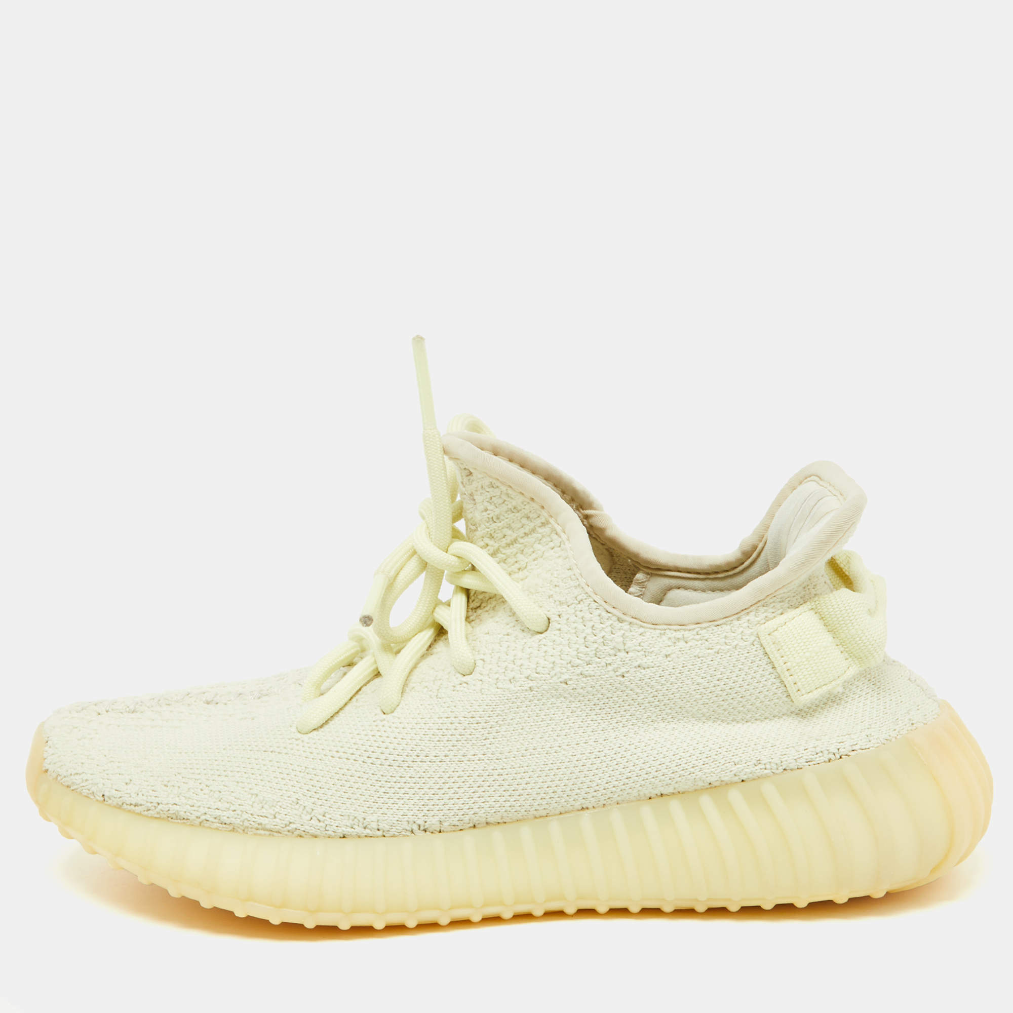 Pre Owned Yeezy x Adidas Yellow Knit Fabric Boost 350 V2 Butter Sneakers Size 38 2/3