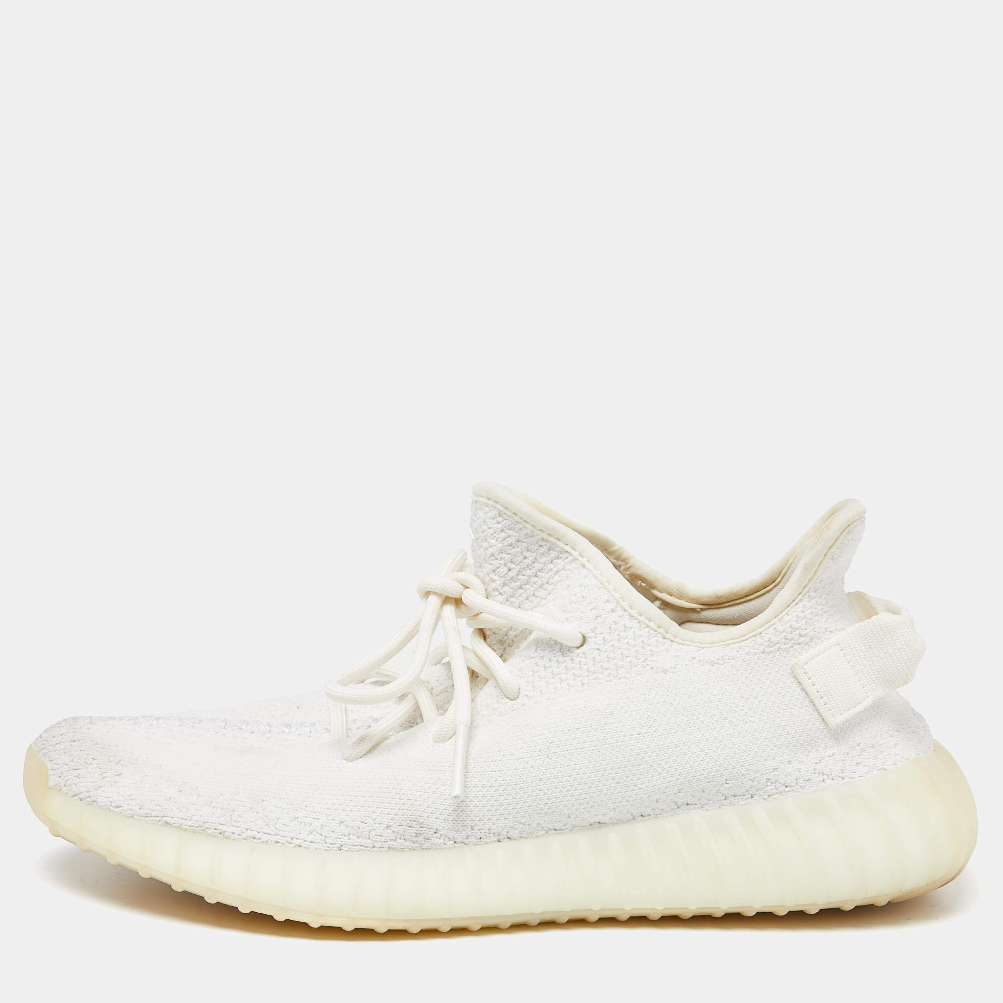 Pre Owned Yeezy x Adidas White Knit Fabric Boost 350 V2 Triple White Sneakers Size 43 1/3