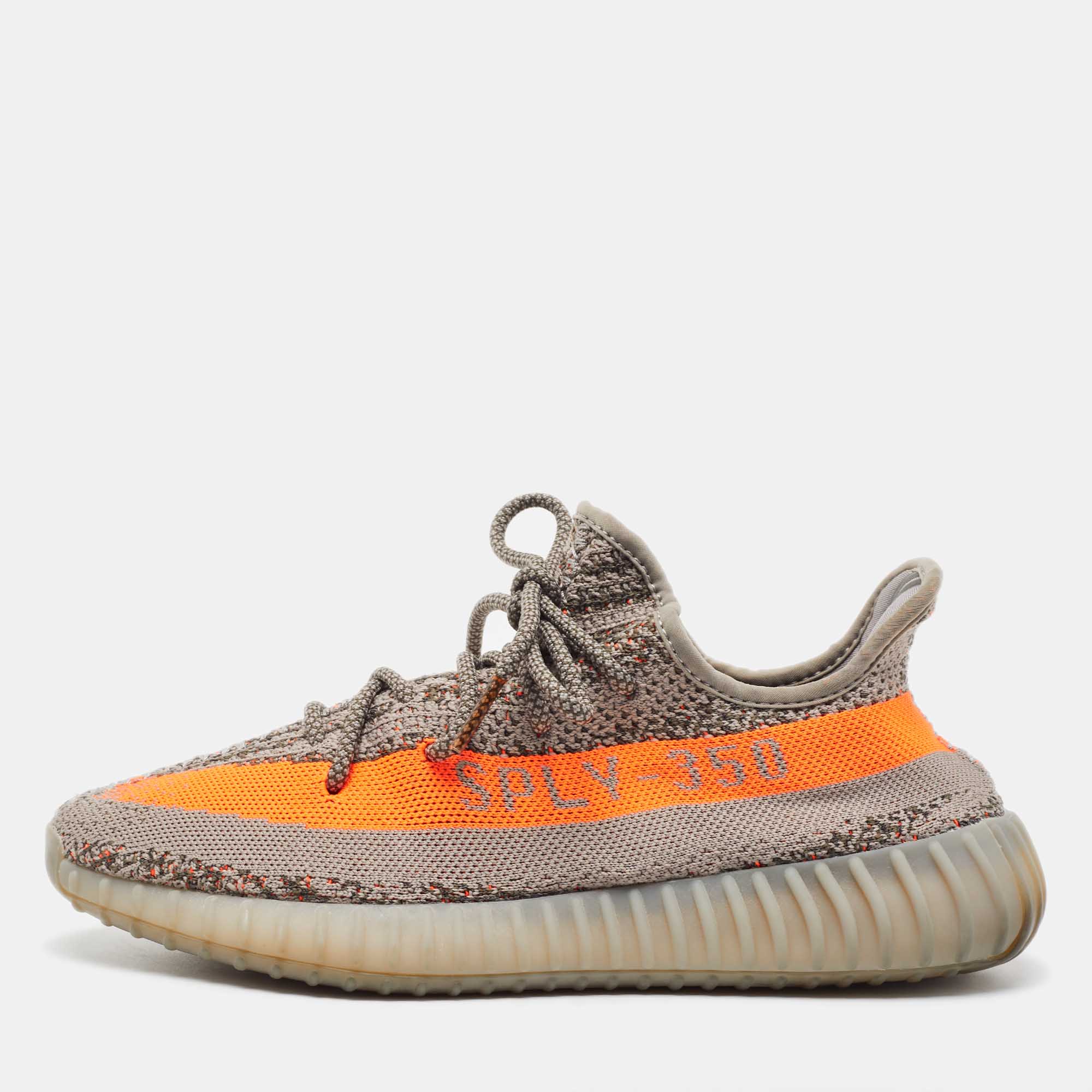 Pre Owned Adidas x Yeezy Grey Knit Fabric Boost-350-v2-beluga-non reflective Sneakers Size 43 1/3