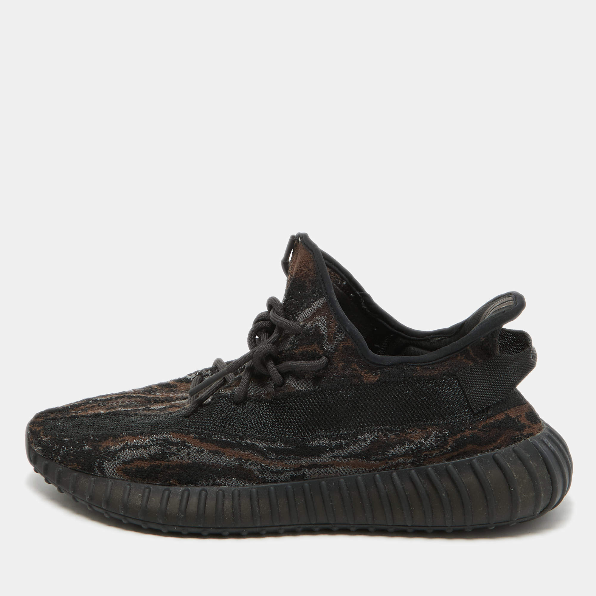 Pre Owned Yeezy x Adidas Black/Brown Knit Fabric Boost 350 V2 MX Rock Sneakers Size 47 1/3