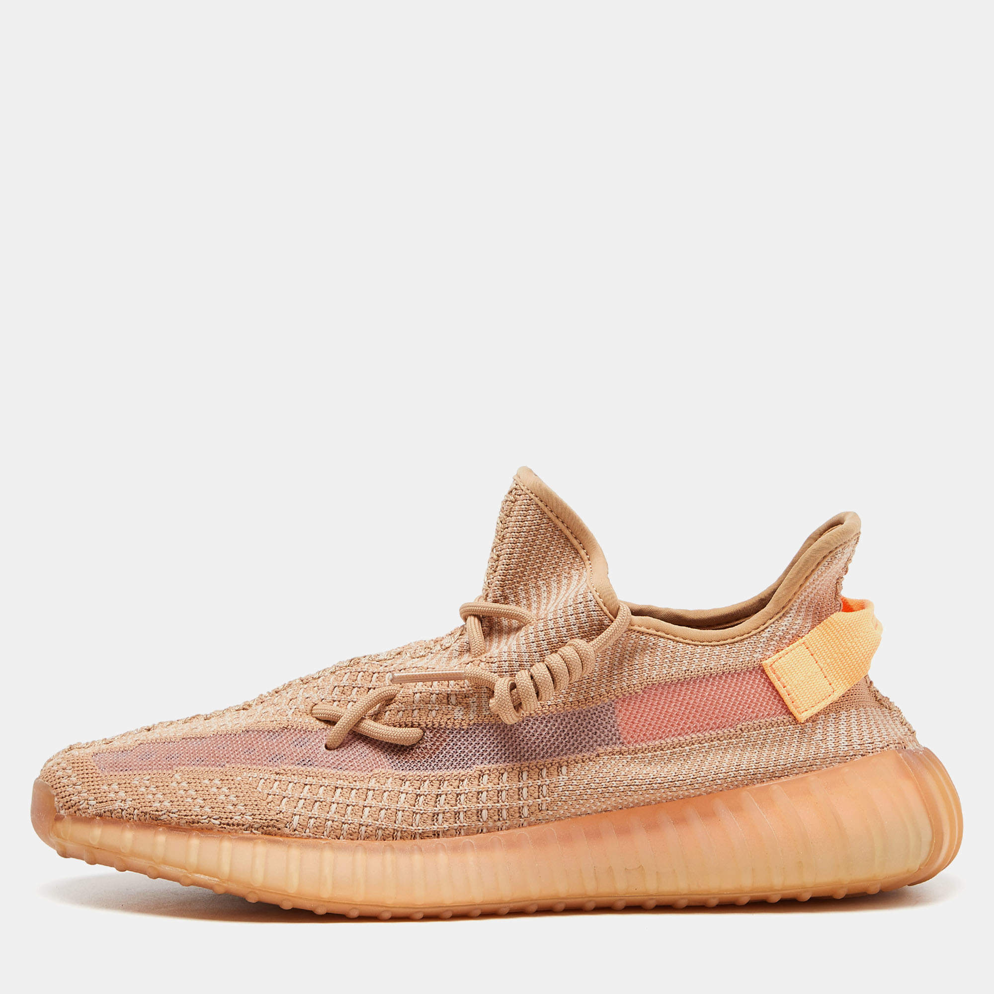 Pre Owned Yeezy x Adidas Orange Knit Fabric Boost 350 V2 Clay Sneakers Size 46