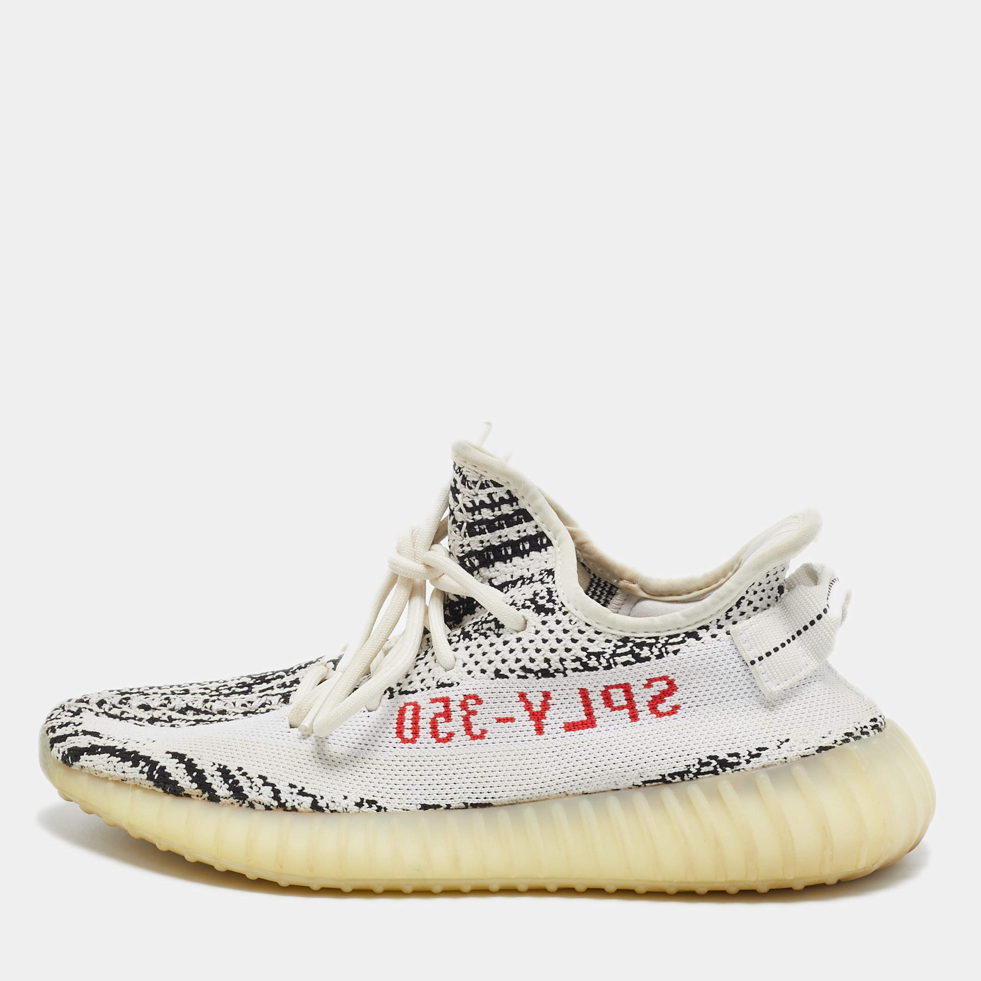 Yeezy x Adidas White/Black Knit Fabric Boost 350 V2 Zebra Sneakers Size 41 1/3