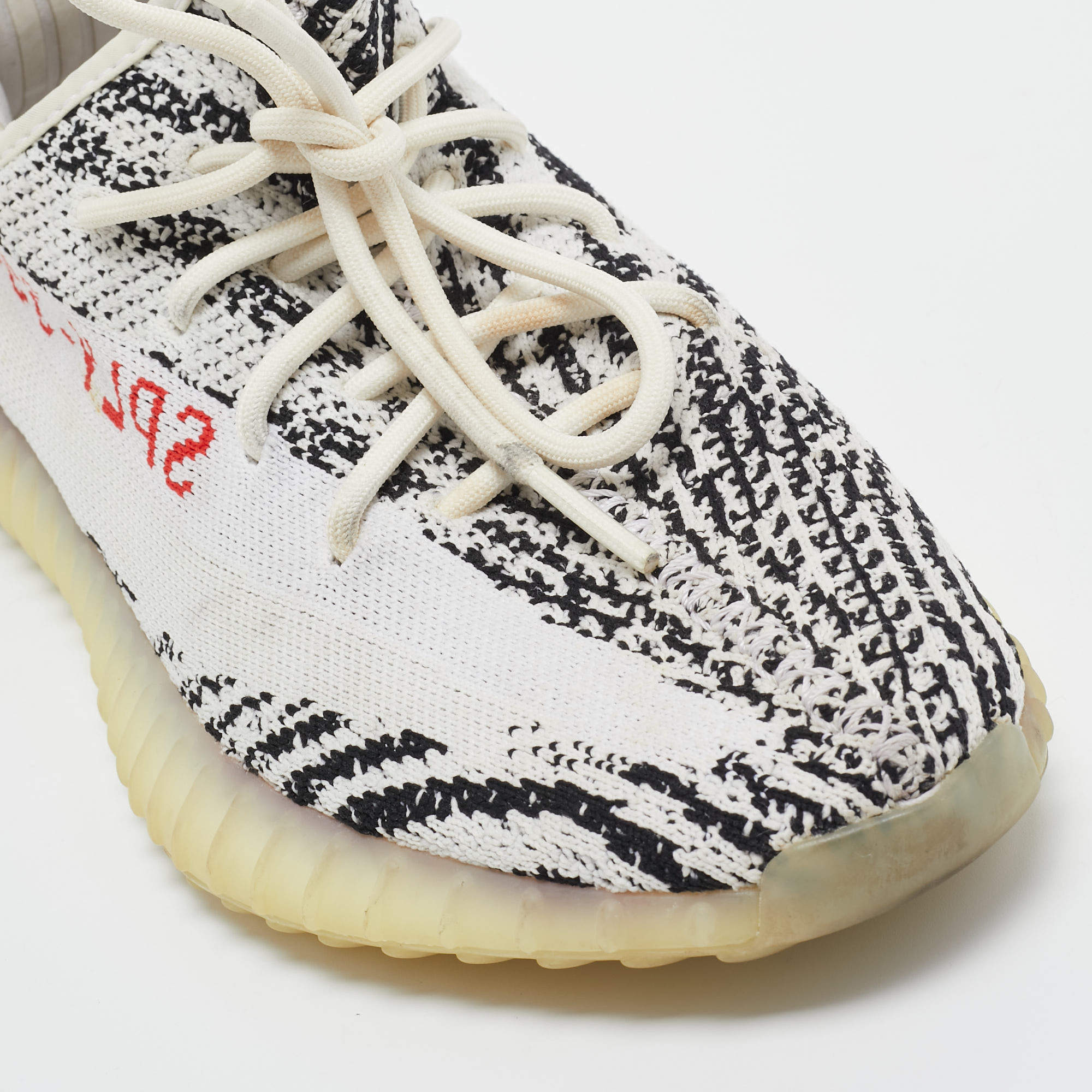 Yeezy x Adidas White/Black Knit Fabric Boost 350 V2 Zebra Sneakers Size 41  1/3 Yeezy x Adidas | TLC