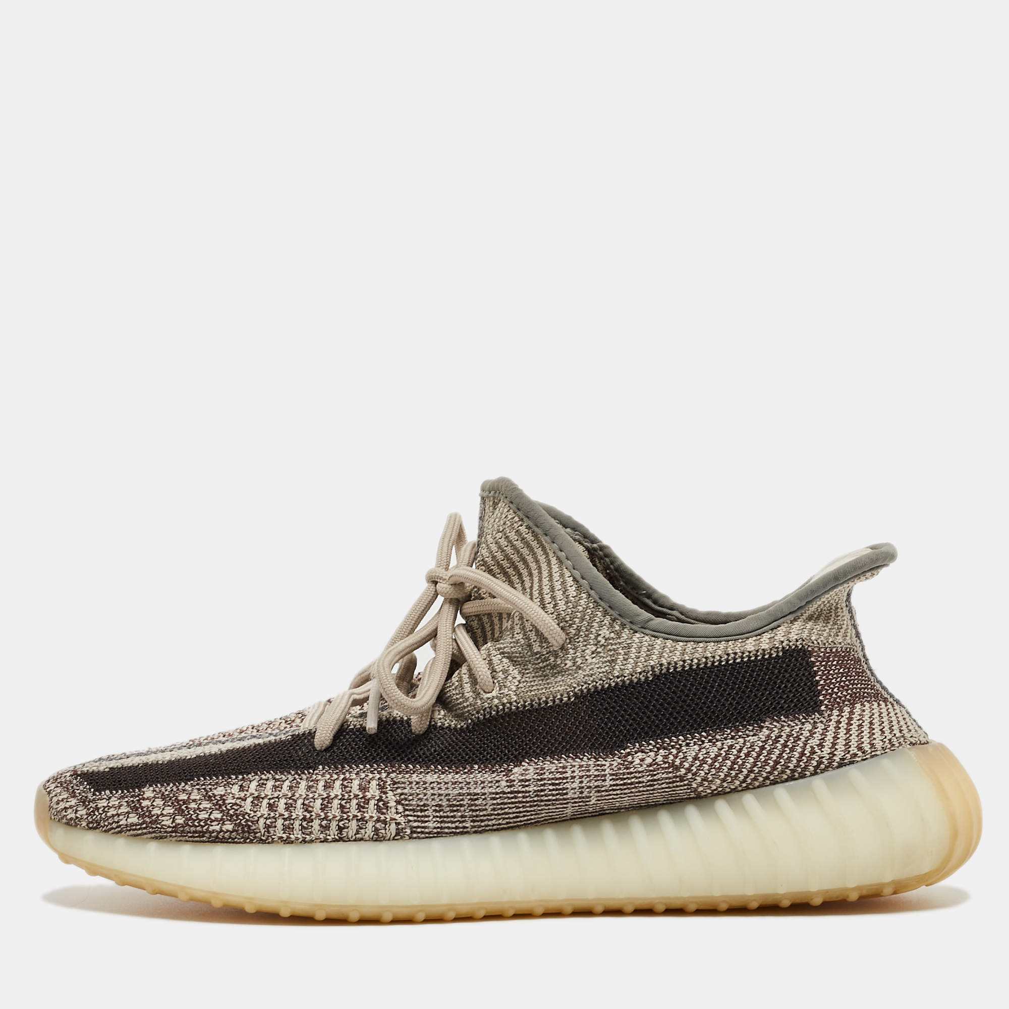 Pre Owned Yeezy x Adidas Beige/Brown Knit Fabric Boost 350 V2 Zyon Sneakers Size 43 1/3