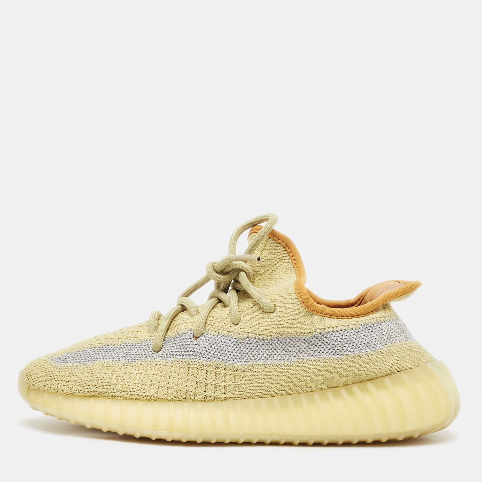 Pre Owned Yeezy x Adidas Green Knit Fabric Boost 350 V2 Marsh Sneakers Size 38 2/3