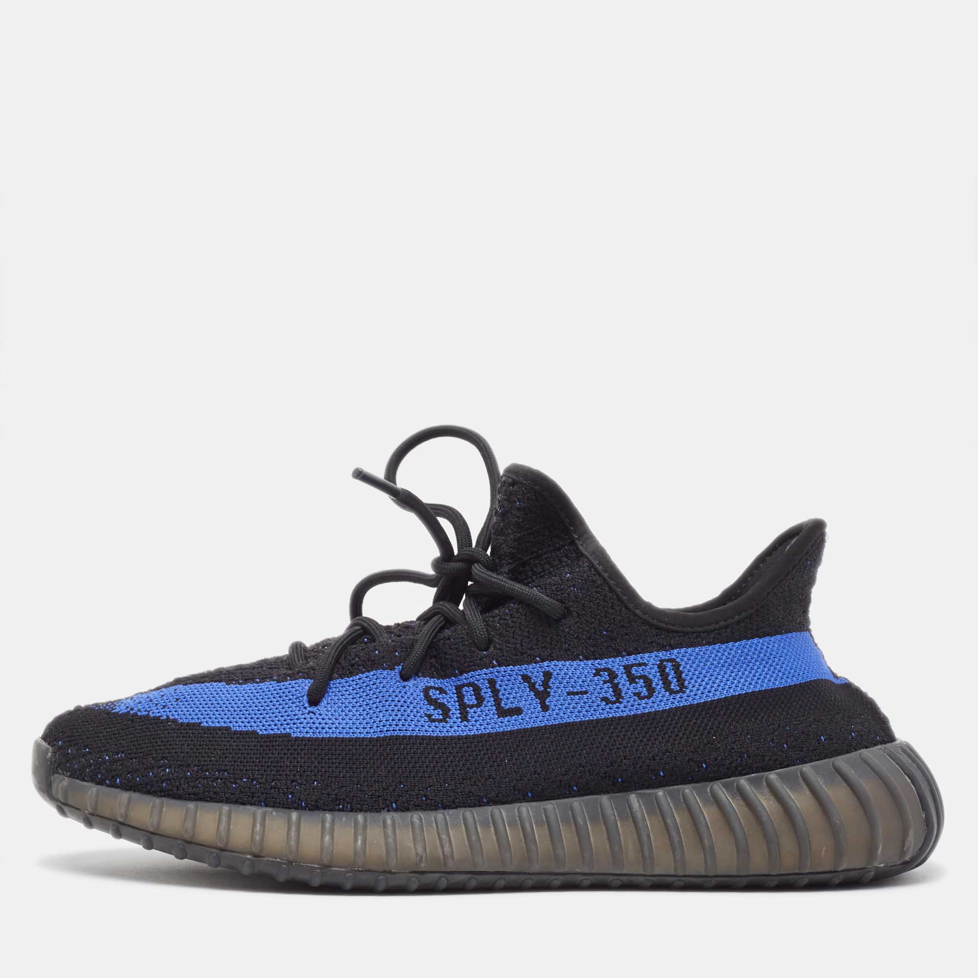 Pre Owned Yeezy x Adidas Black/Blue Knit Fabric Boost 350 v2vDazzling Blue Sneakers Size 44 2/3
