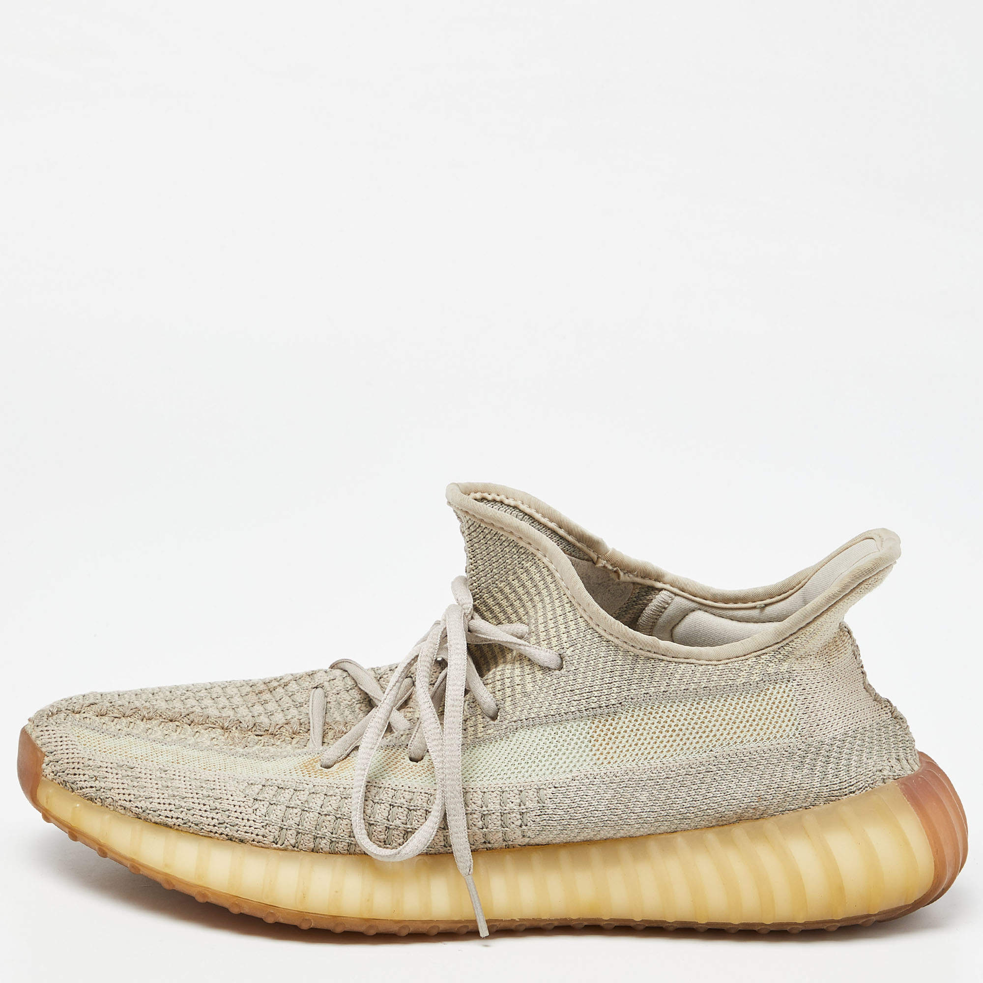 Pre Owned Yeezy x Adidas Two Tone Knit Fabric Boost 350 V2 Citrin Sneakers Size 44