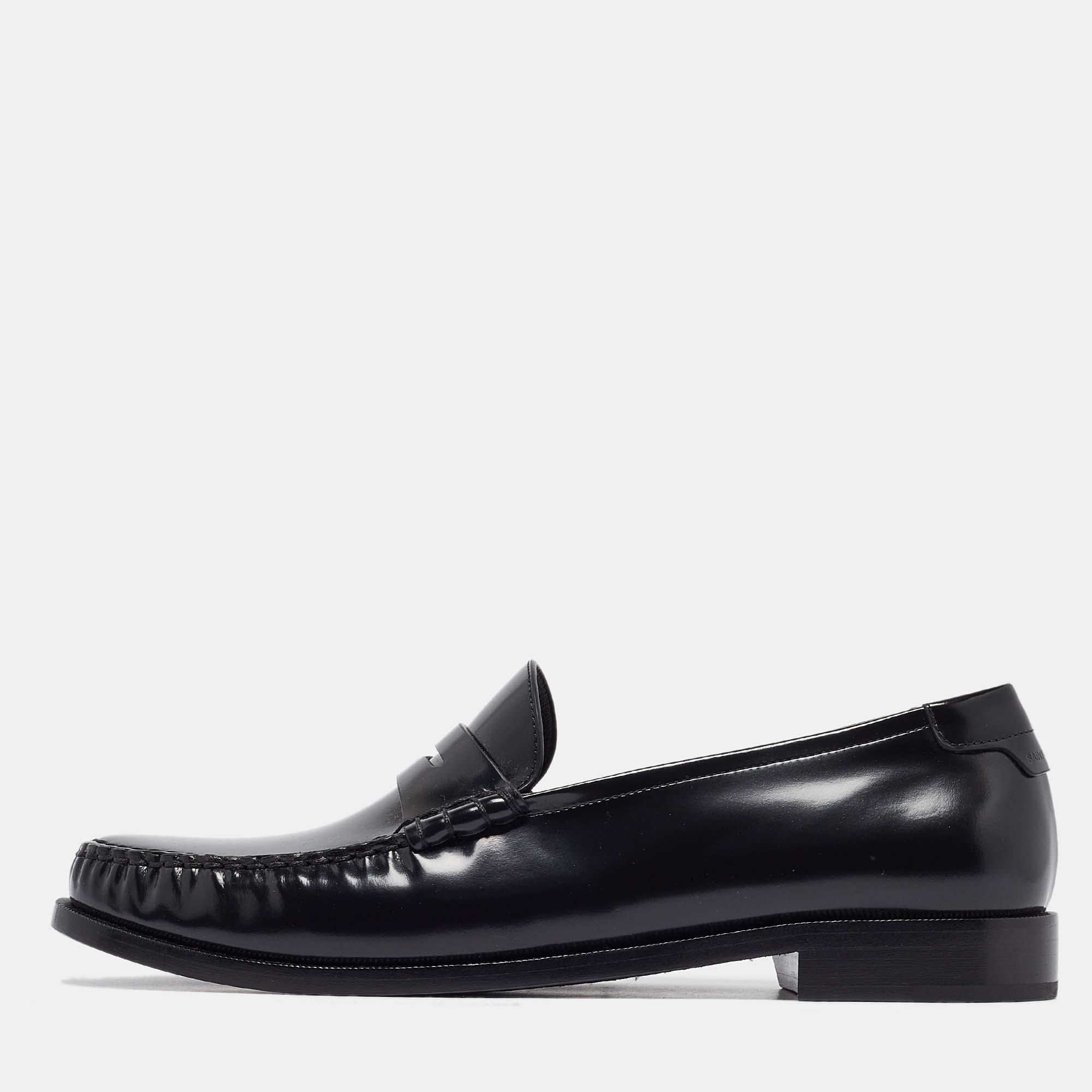 Yves Saint Laurent Black Leather Slip On Loafers Size 46