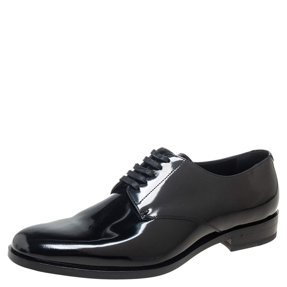 Pre Owned Saint Laurent Black Patent Leather Montaigne Lace Up Derby Size 43.5
