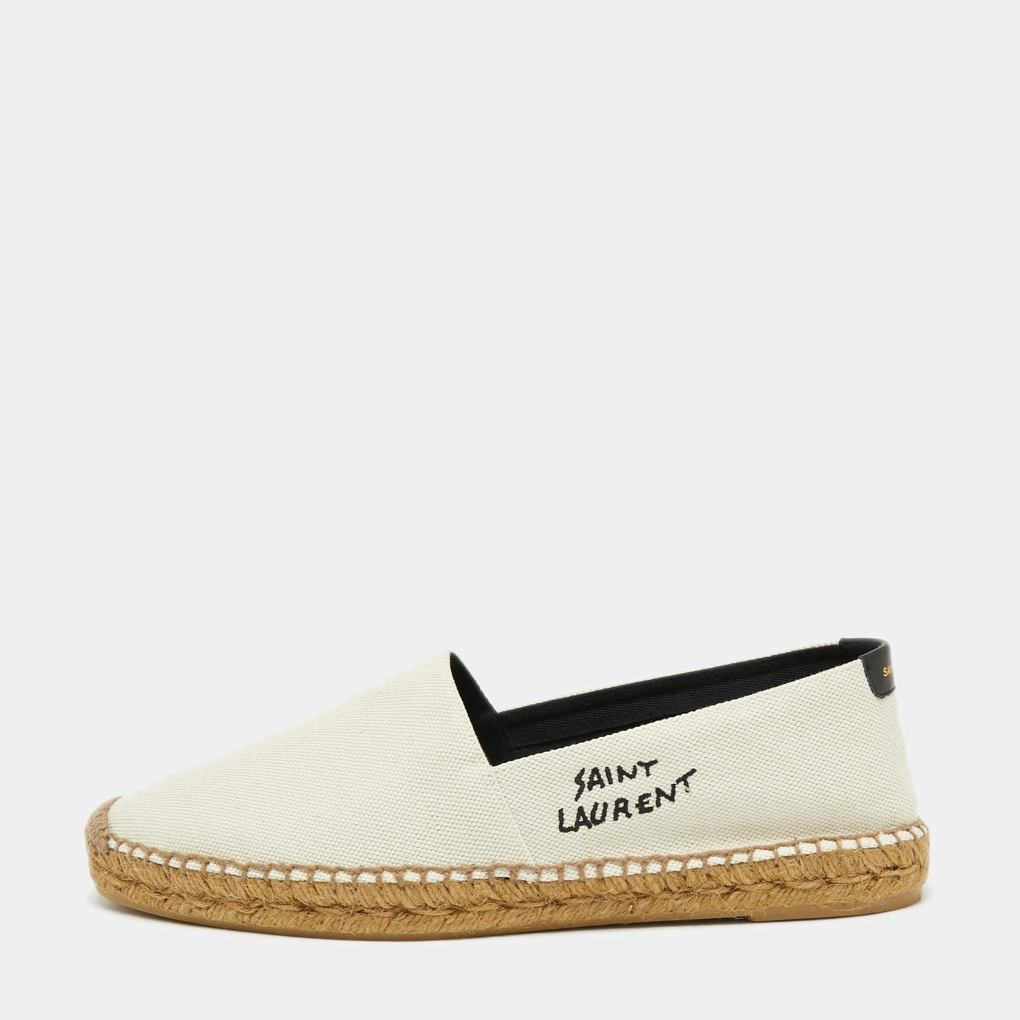 Saint Laurent  Beige Canvas Logo Embroidered Espadrilles Sneakers Size 44