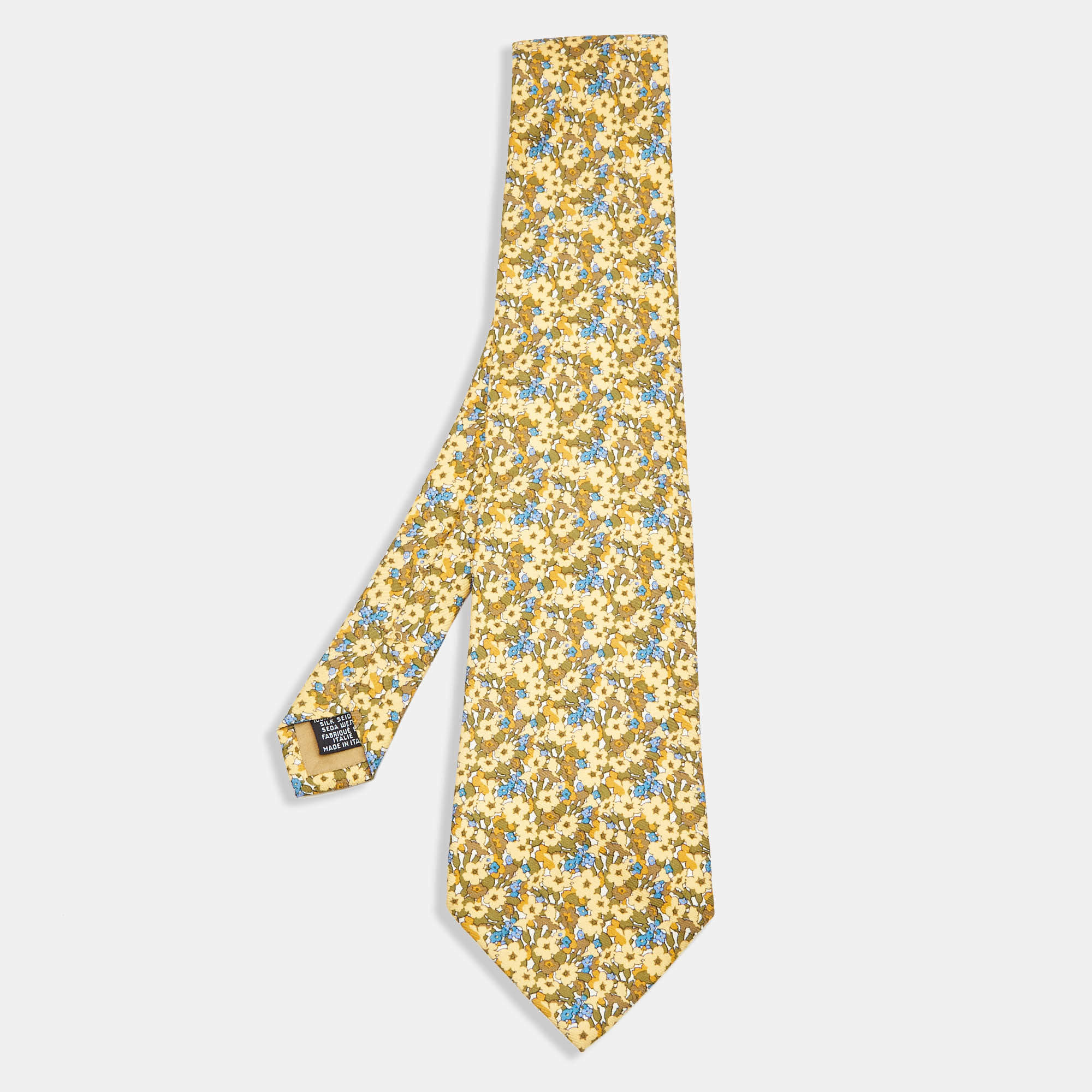 Yves Saint Laurent Vintage Yellow Floral Print Silk Traditional Tie 