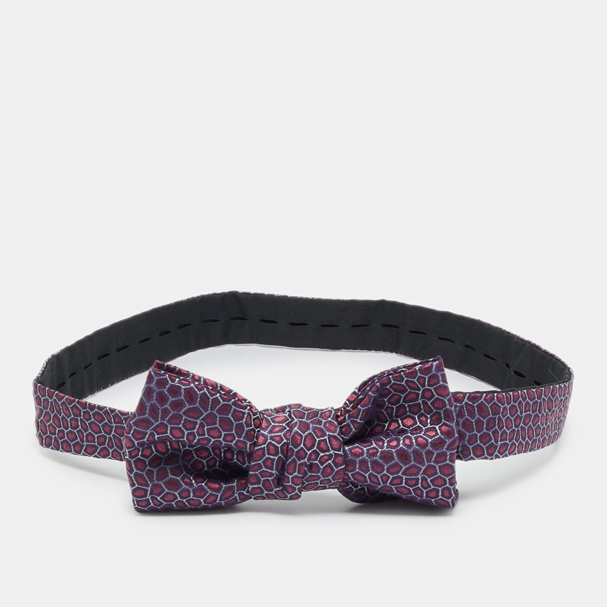 Pre Owned Yves Saint Laurent Purple Patterned Silk Bow Tie 