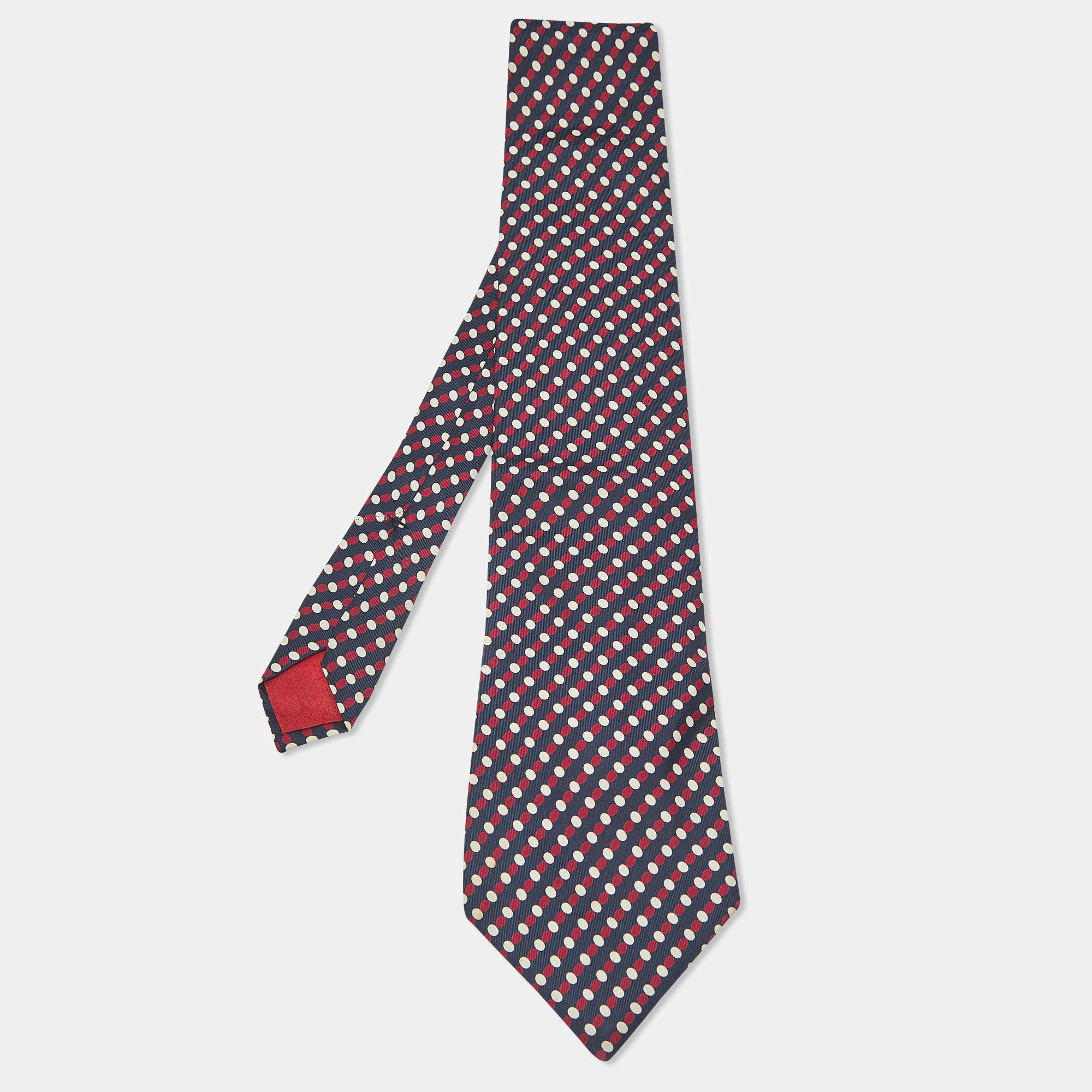 مملوكة مسبقًا Yves Saint Laurent Vintage Navy Blue Dotted Silk Traditional Tie