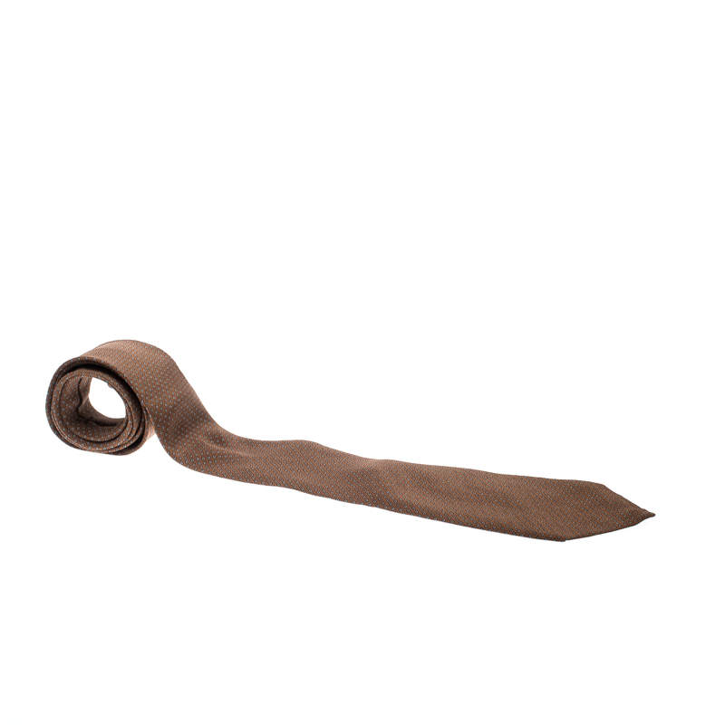 Pre Owned Yves Saint Laurent Vintage Brown Four Dot Pattern Silk Tie