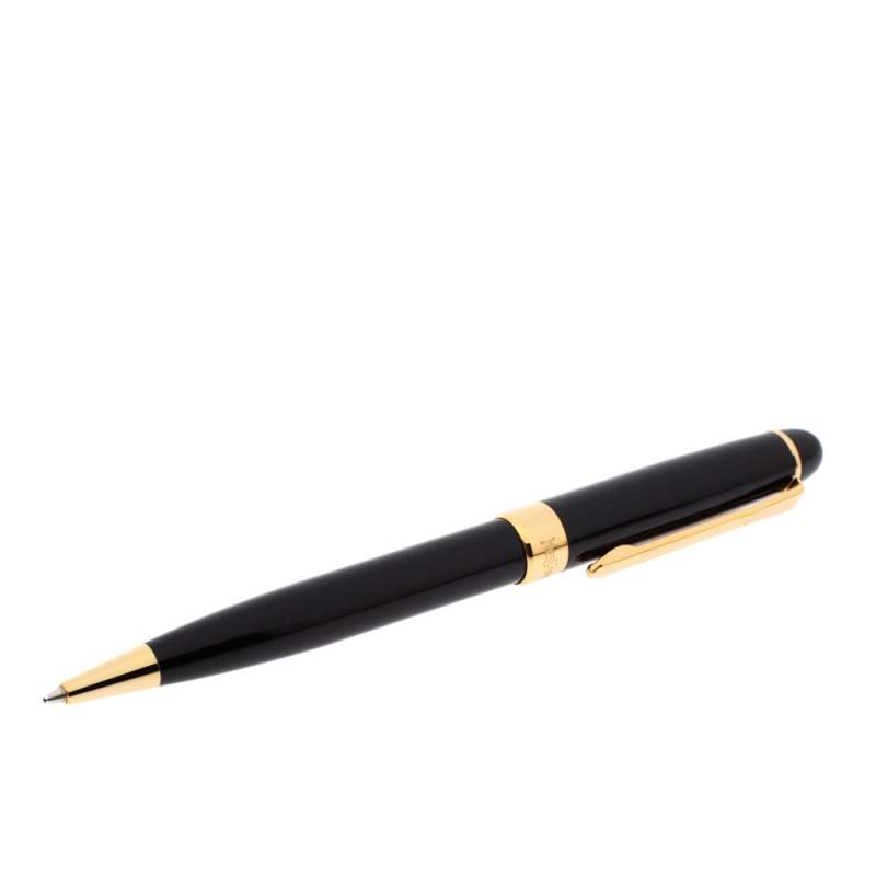 Pre Owned Yves Saint Laurent Black Lacquer Gold Tone Ballpoint Pen