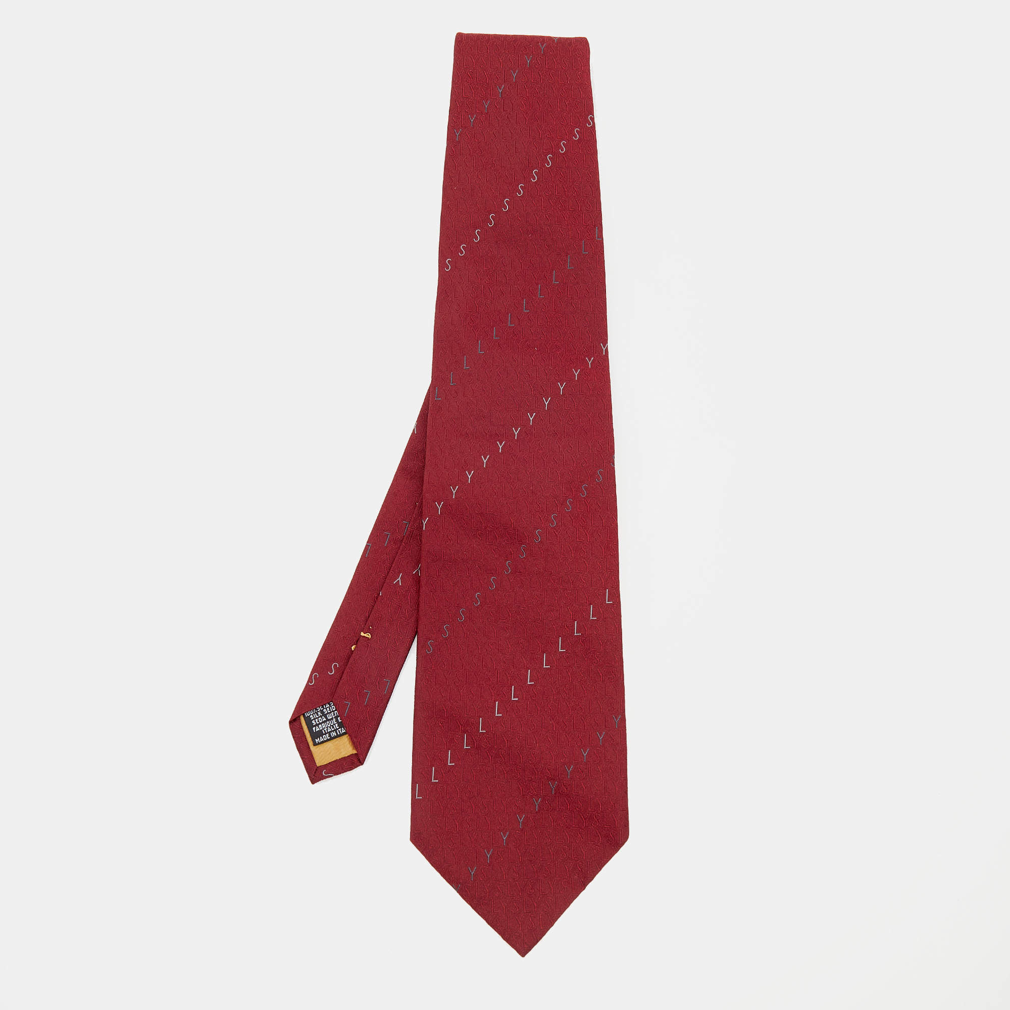 Pre Owned Yves Saint Laurent Vintage Burgundy Logo Silk Jacquard Tie