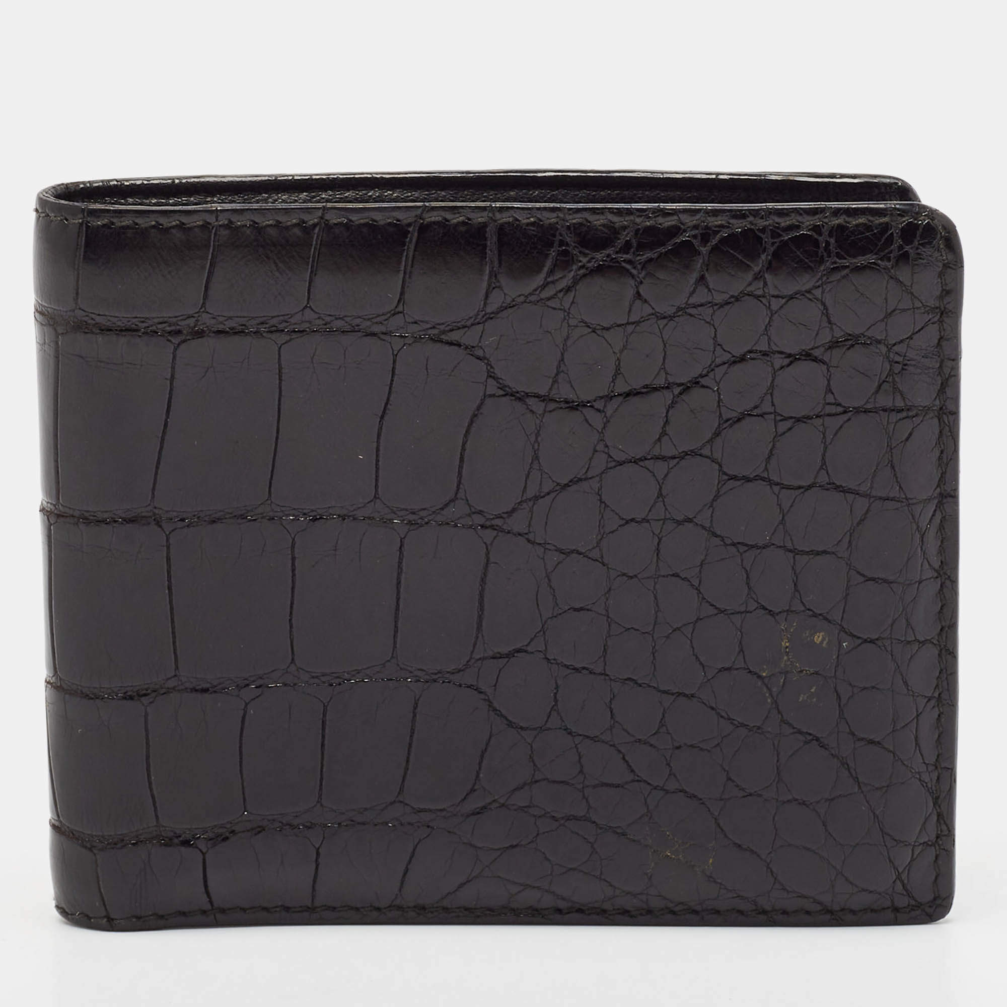 Yves Saint Laurent Black Crocodile Bifold Wallet