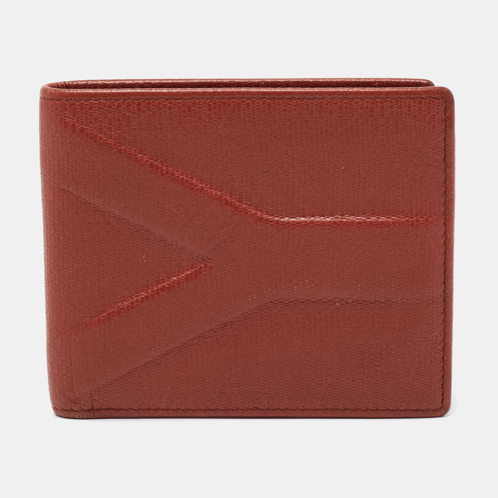 Pre Owned Yves Saint Laurent Rust Leather Bifold Wallet