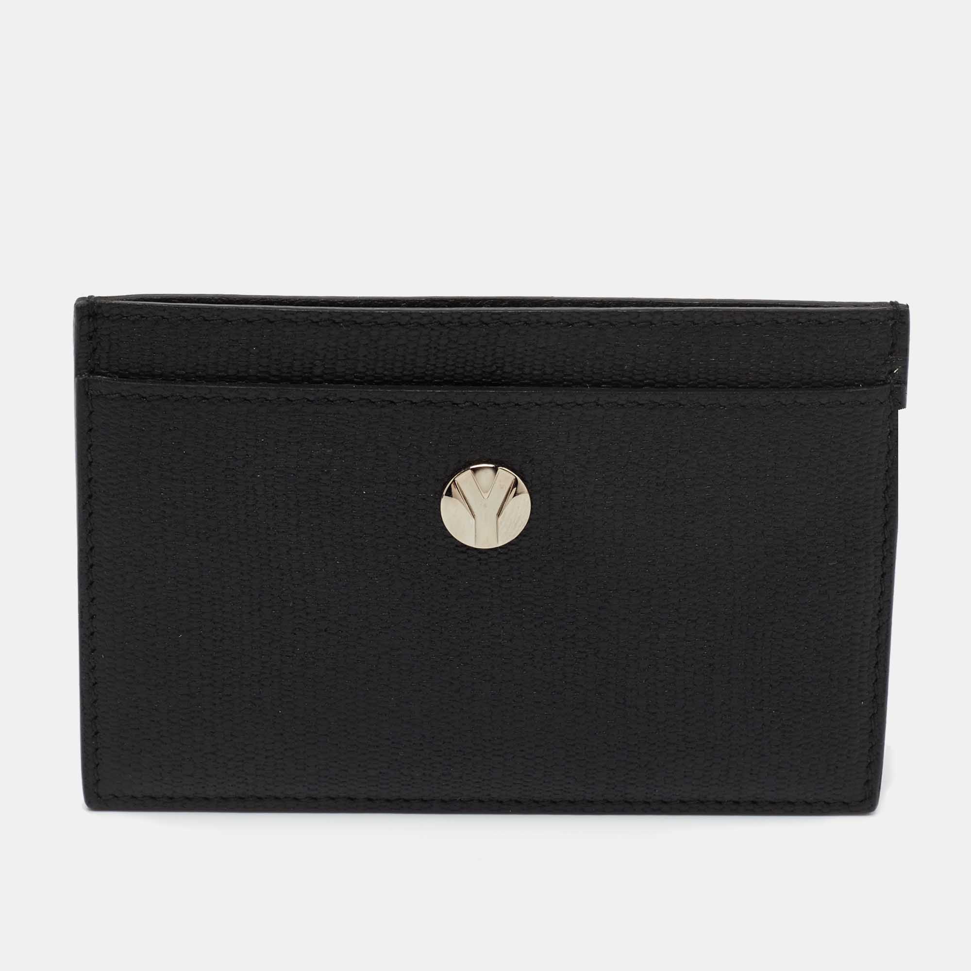 Pre Owned Yves Saint Laurent Black Textured Leather Card Holder