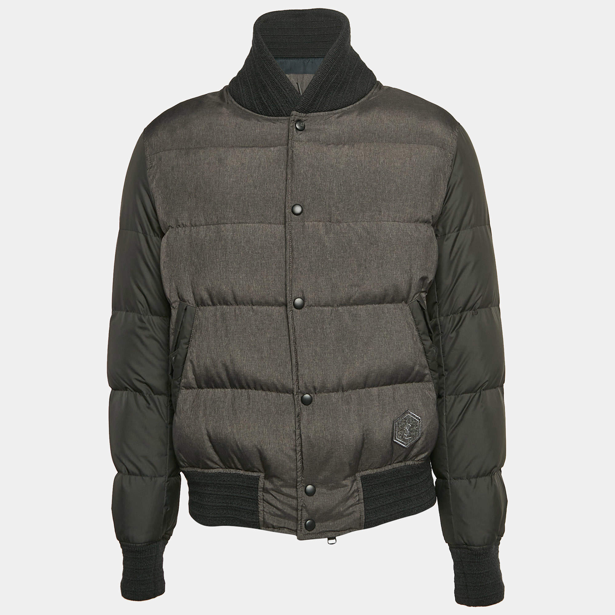 Yves Saint Laurent Grey Synthetic Puffer Down Jacket XXL