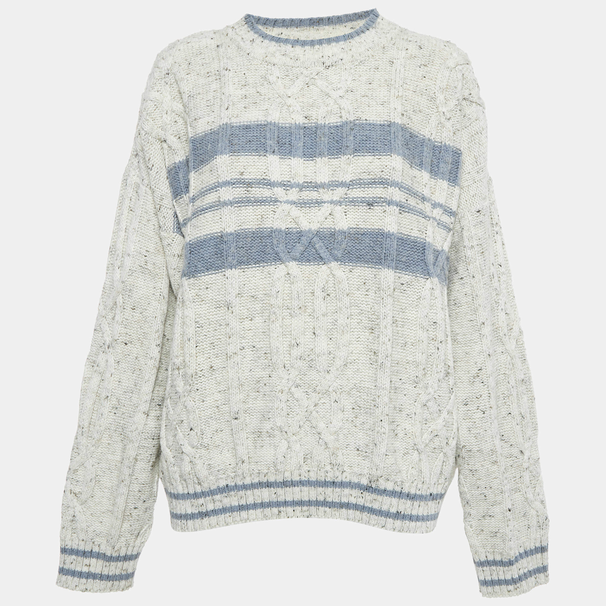 Yves Saint Laurent Vintage Grey/Blue Patterned Knit Sweater L