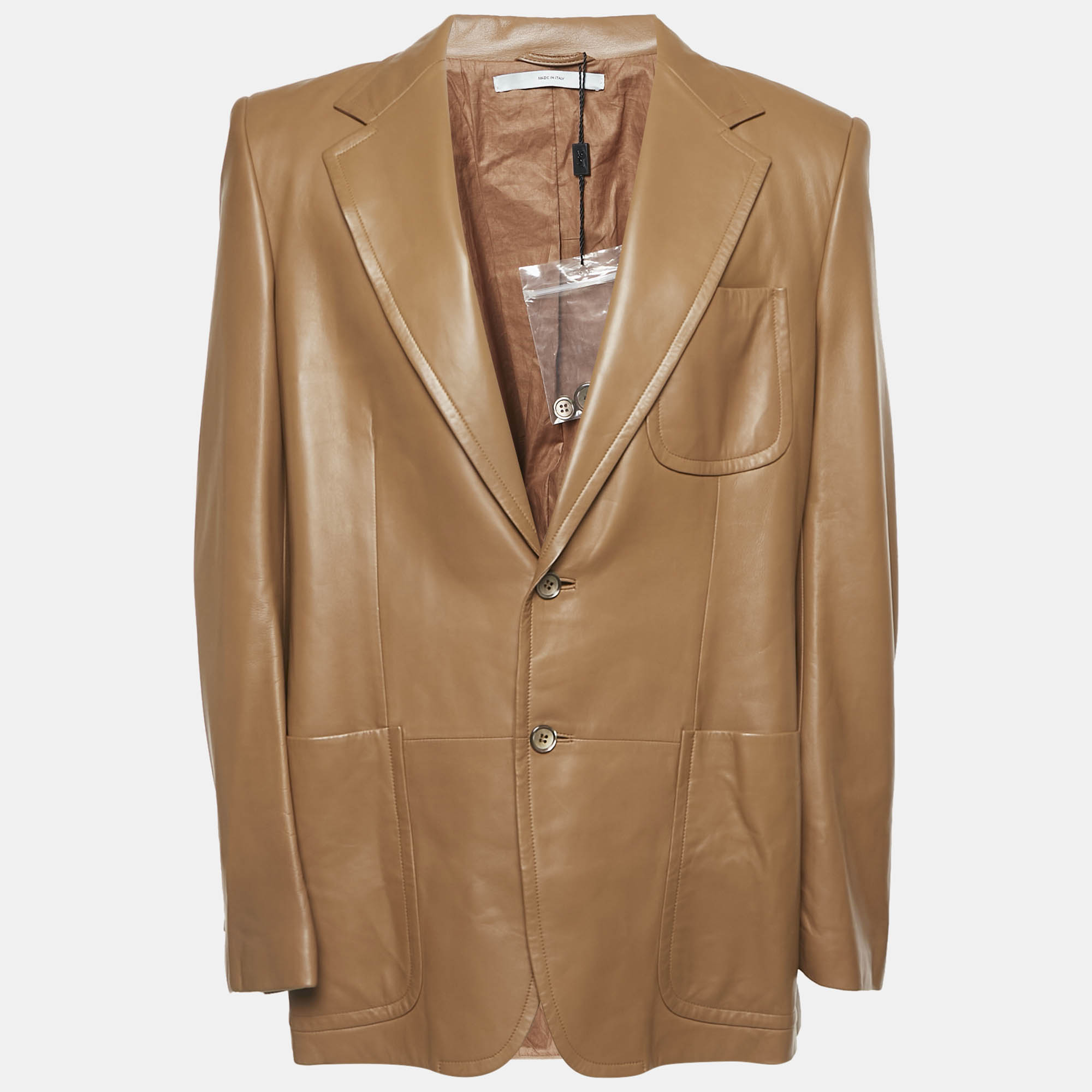 Yves Saint Laurent Vintage Brown Leather Button Front Jacket XXXL