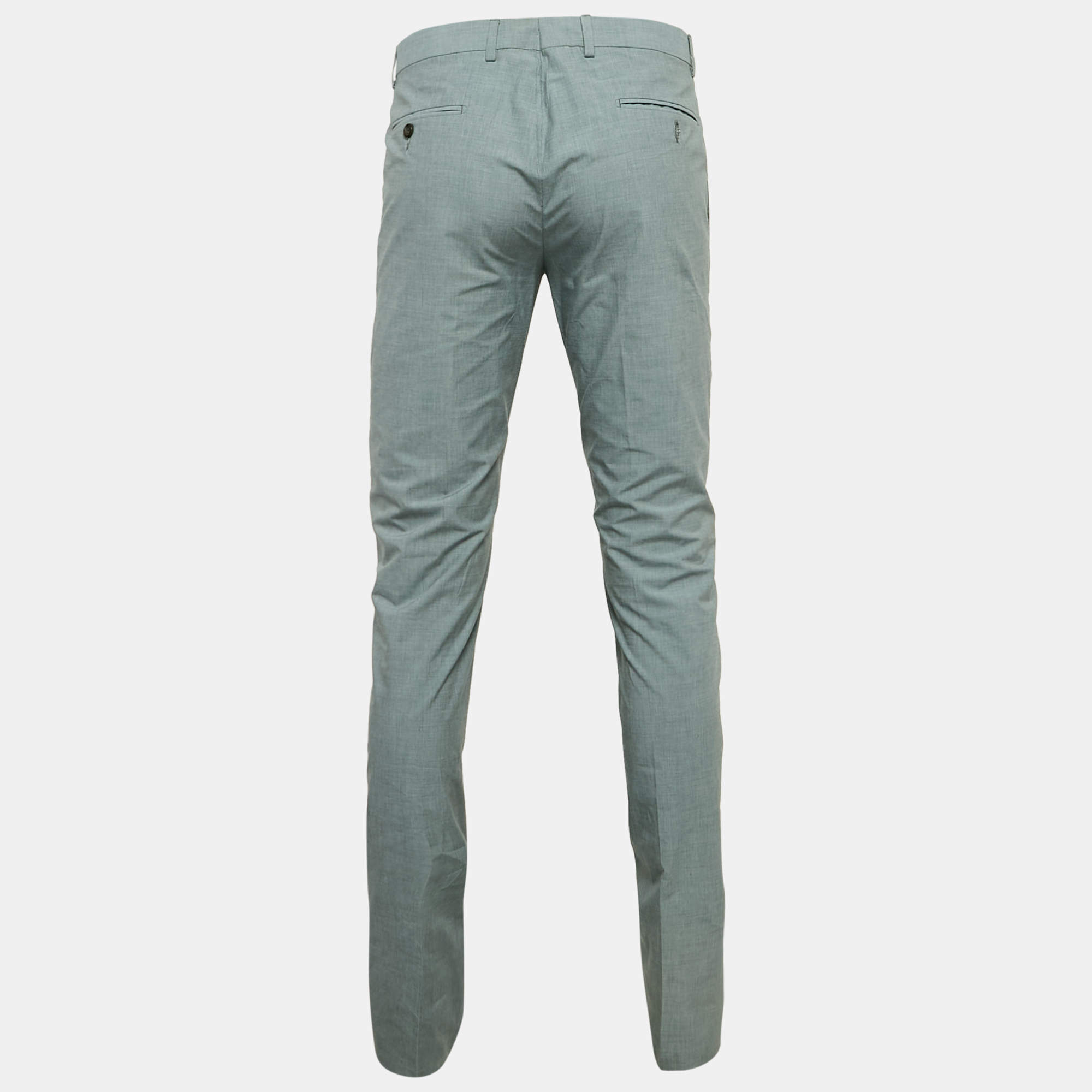 Yves Saint Laurent Grey Cotton Regular Fit Trousers M Yves