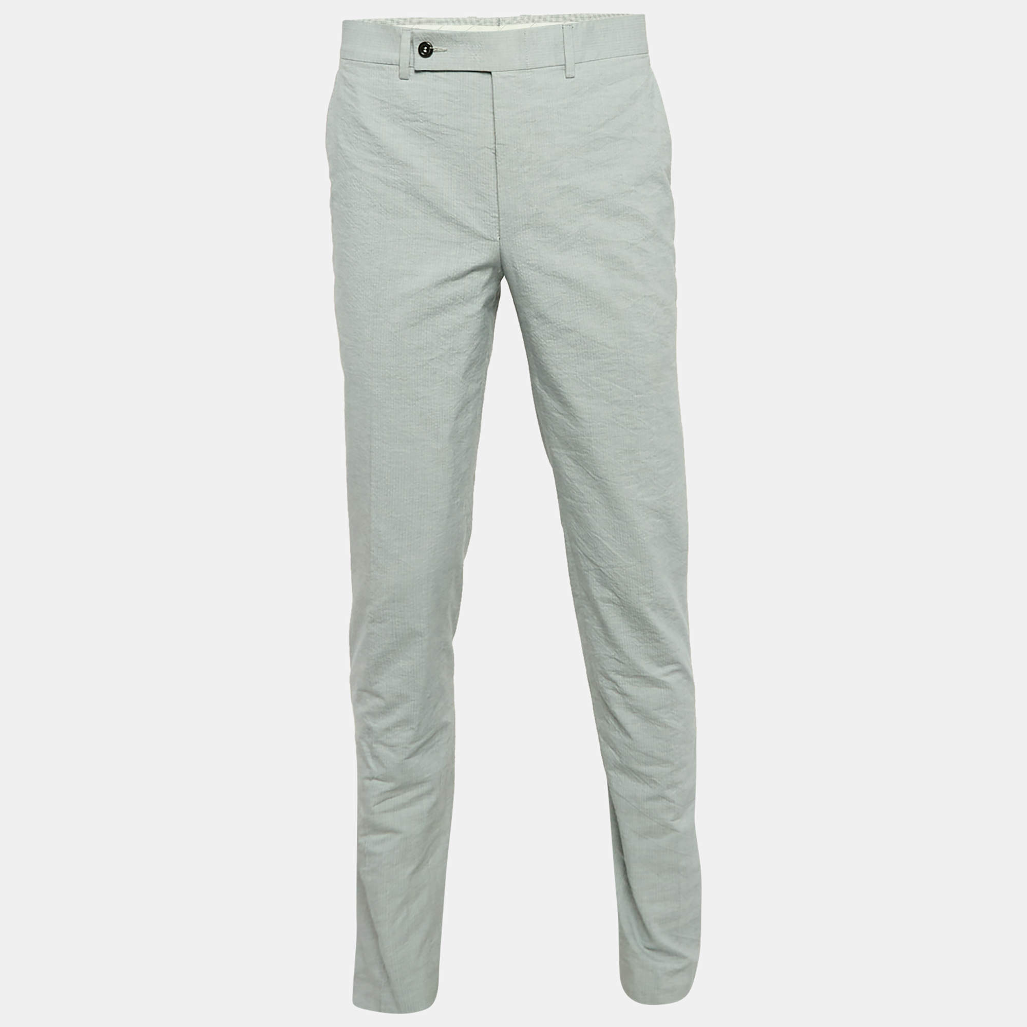 Pre Owned Yves Saint Laurent Light Blue Regular Fit Trousers L