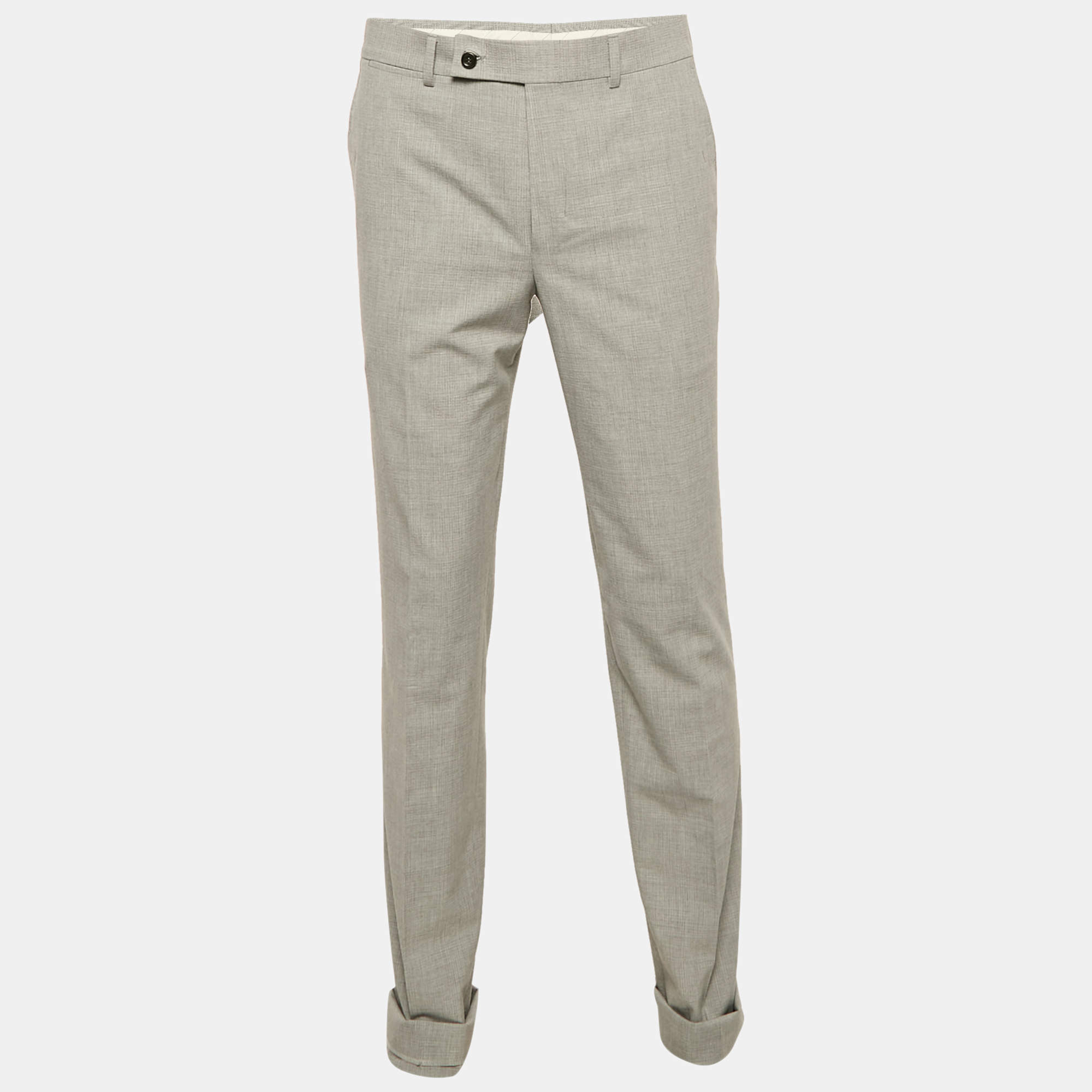 Yves Saint Laurent Grey Prince of Wales Crepe Formal Trousers M