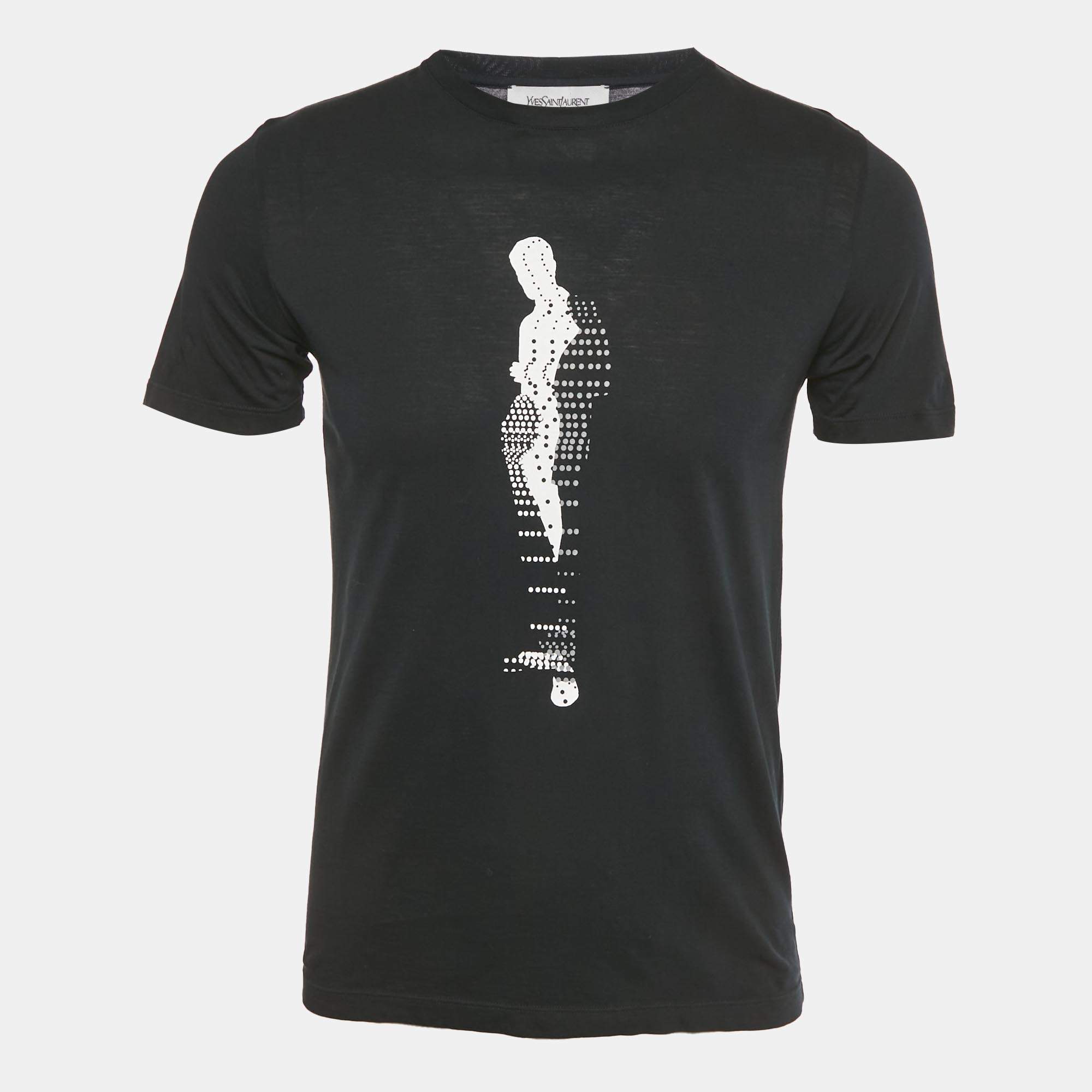 Pre Owned Saint Laurent Paris  Black Printed Jersey T-Shirt S