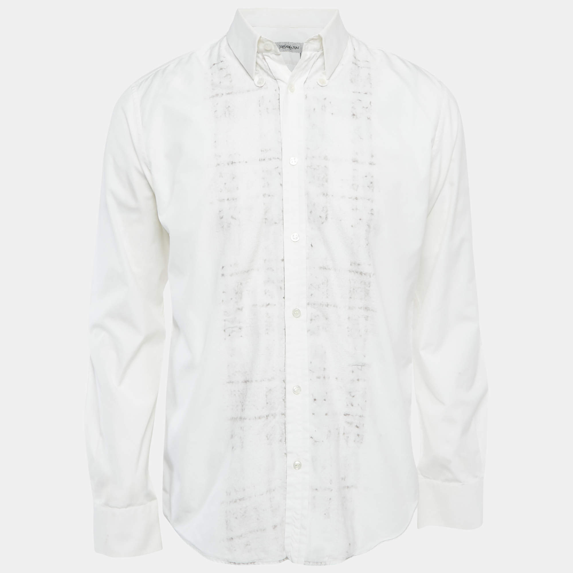 مملوكة مسبقًا قميص إيف سان لوران قطني أبيض بأكمام طويلة كبير