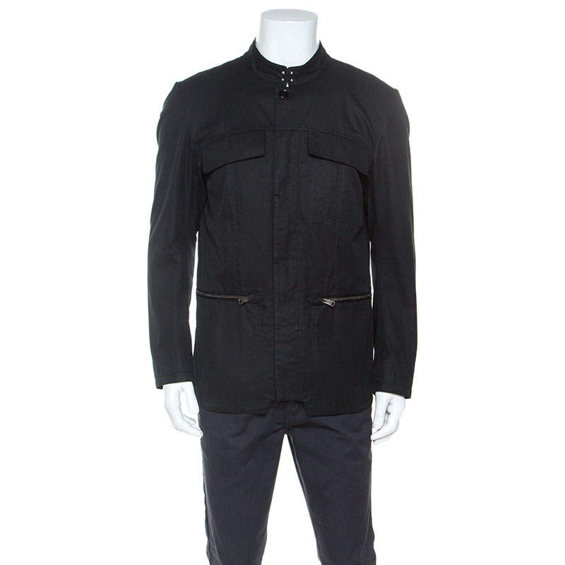 Yves Saint Laurent Paris Black Cotton Utility Jacket XL