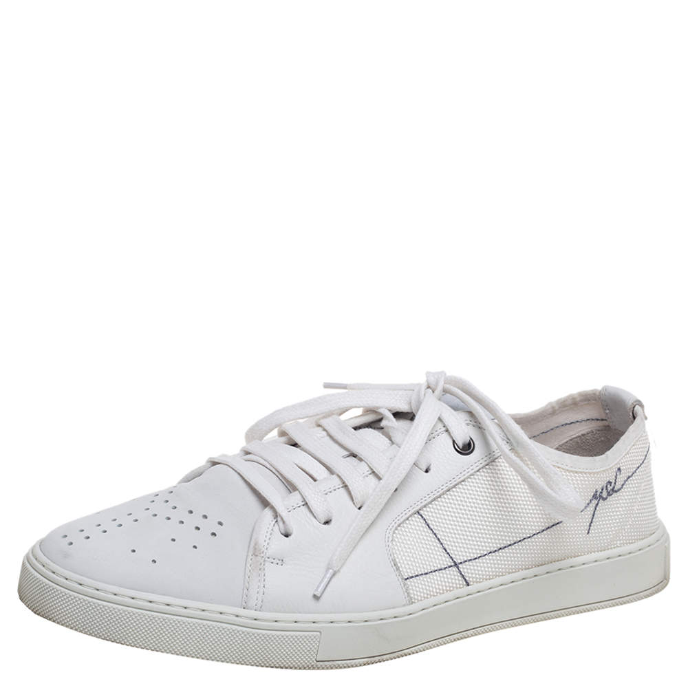 Yves Saint Laurent White Leather And Canvas Lace Up Sneakers Size 42