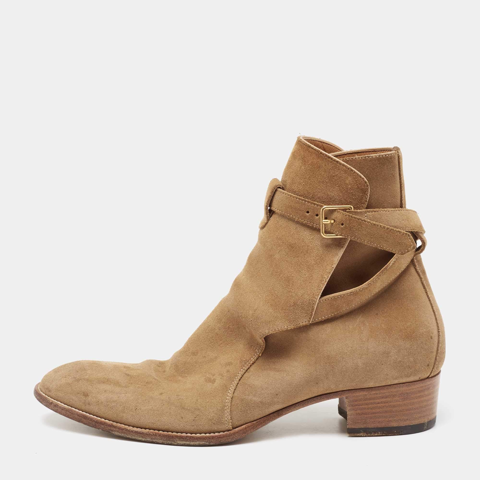 Yves Saint Laurent Brown Suede Wyatt Jodhpur Ankle Boots Size 42