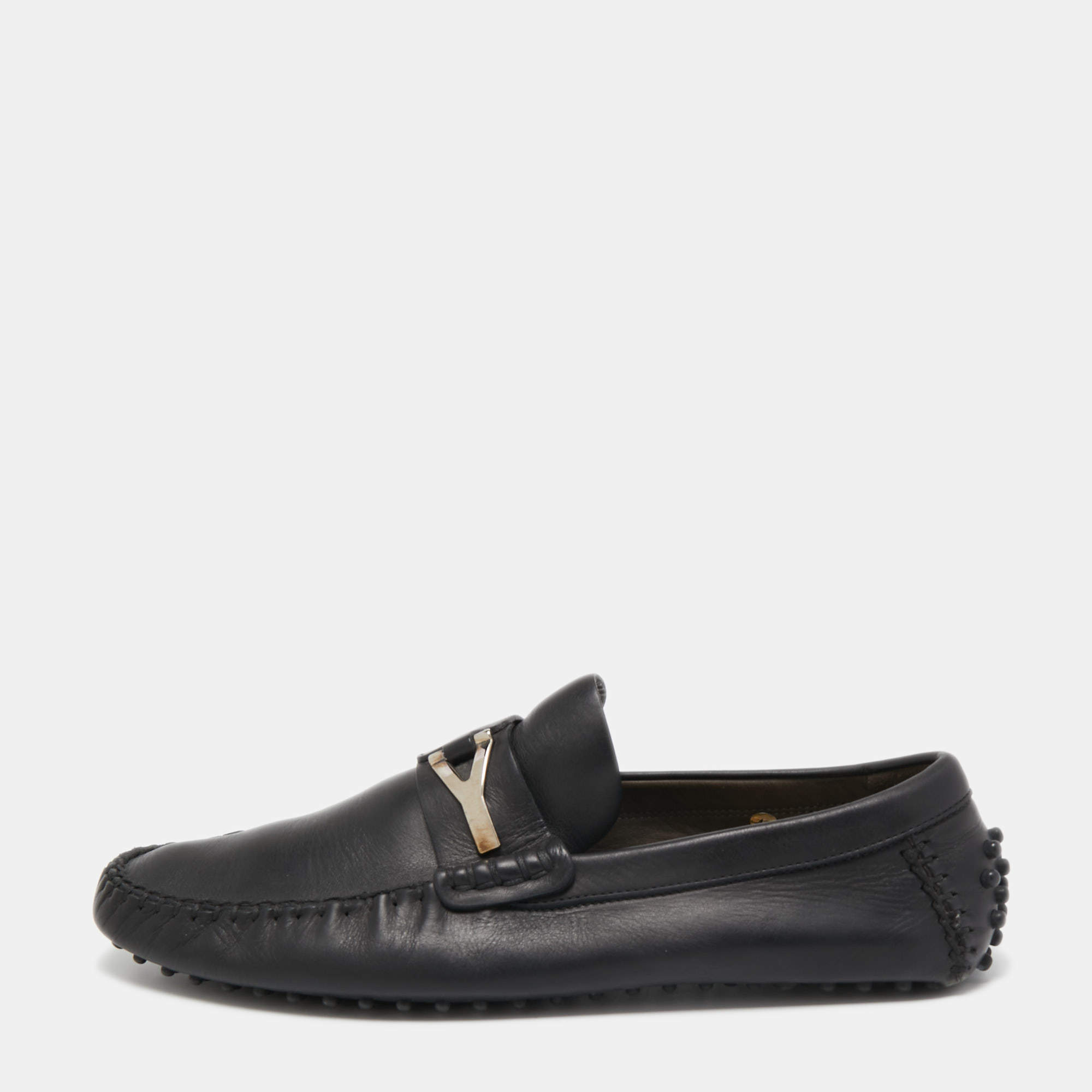 Pre Owned Yves Saint Laurent Black Leather Penny Loafers Size 44