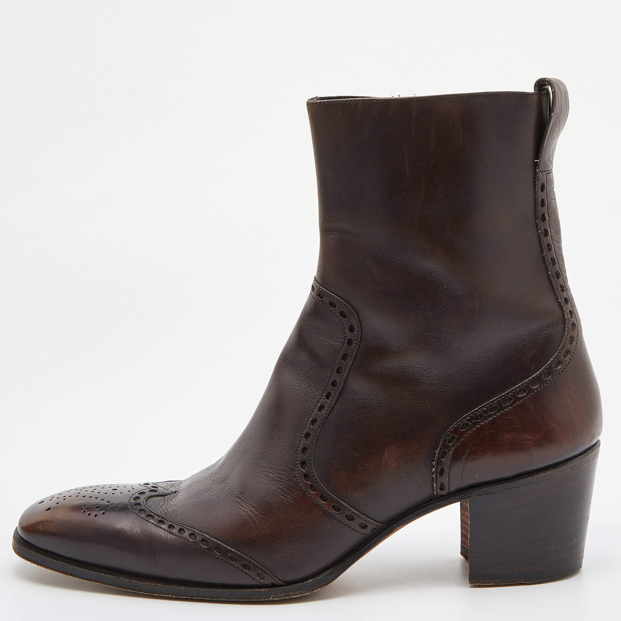 Yves Saint Laurent Dark Brown Leather Ankle Boots Size 42.5