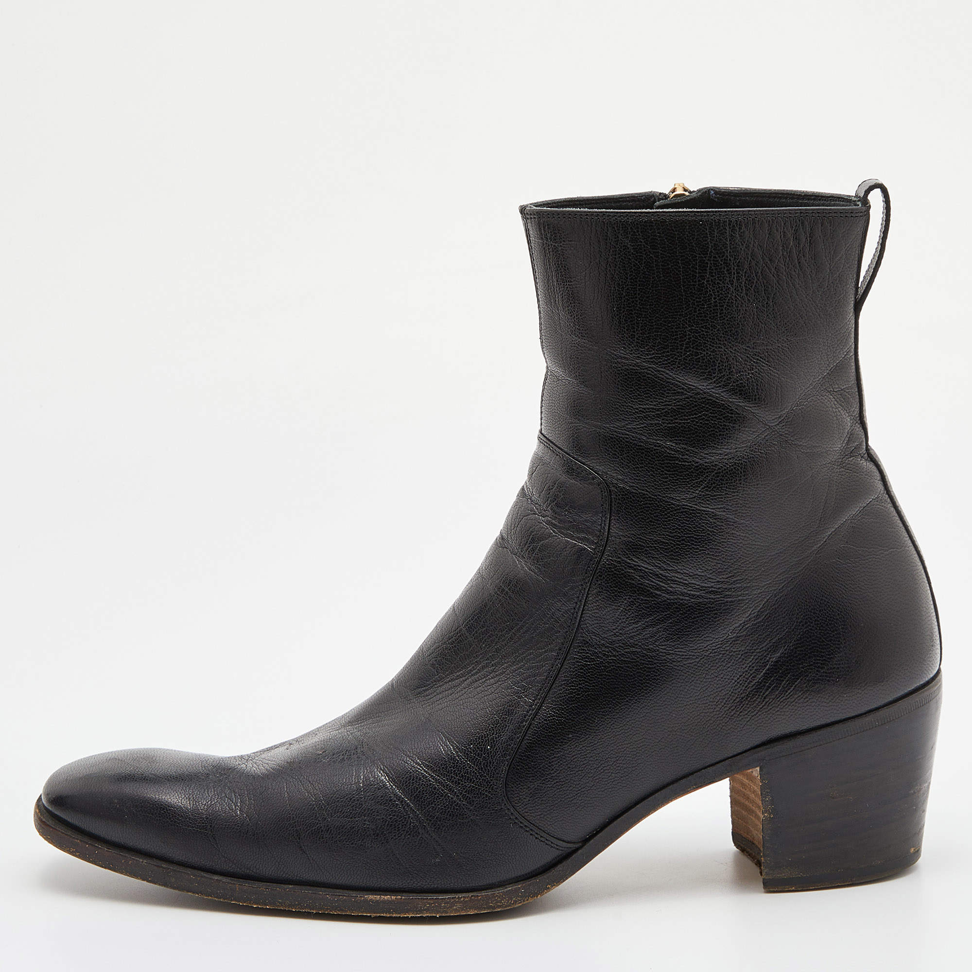 Yves Saint Laurent Black Leather Zip Ankle Length Boots Size