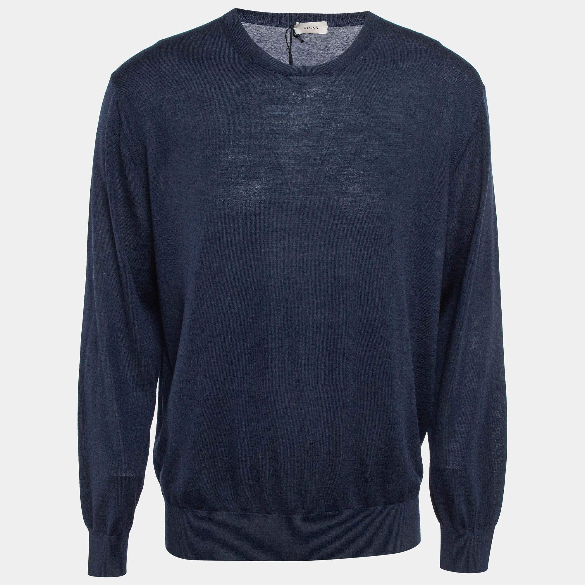 Z Zegna Navy Blue Wool Knit Sweater XXL